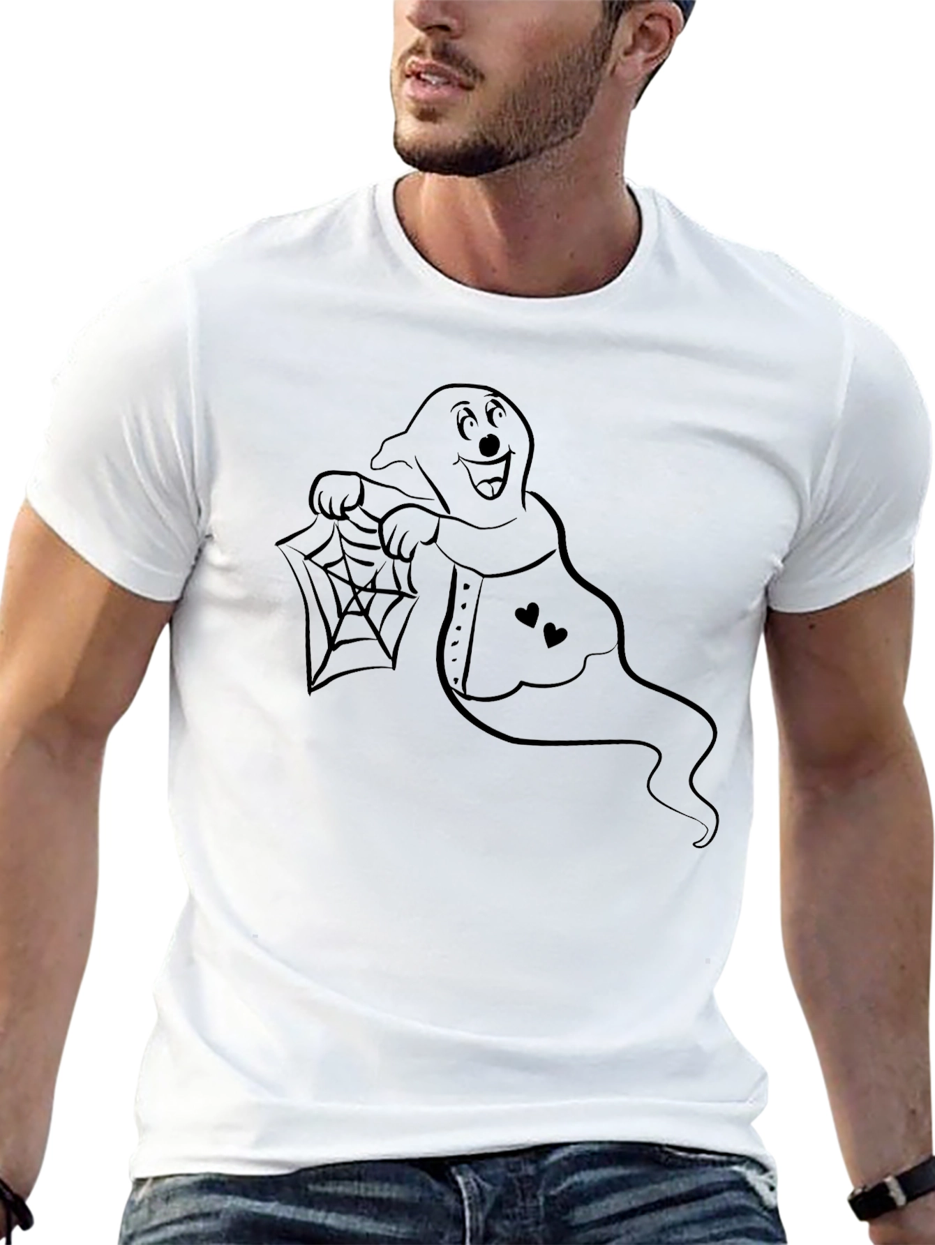Ghost Holding Spiderweb Graphic T-Shirt