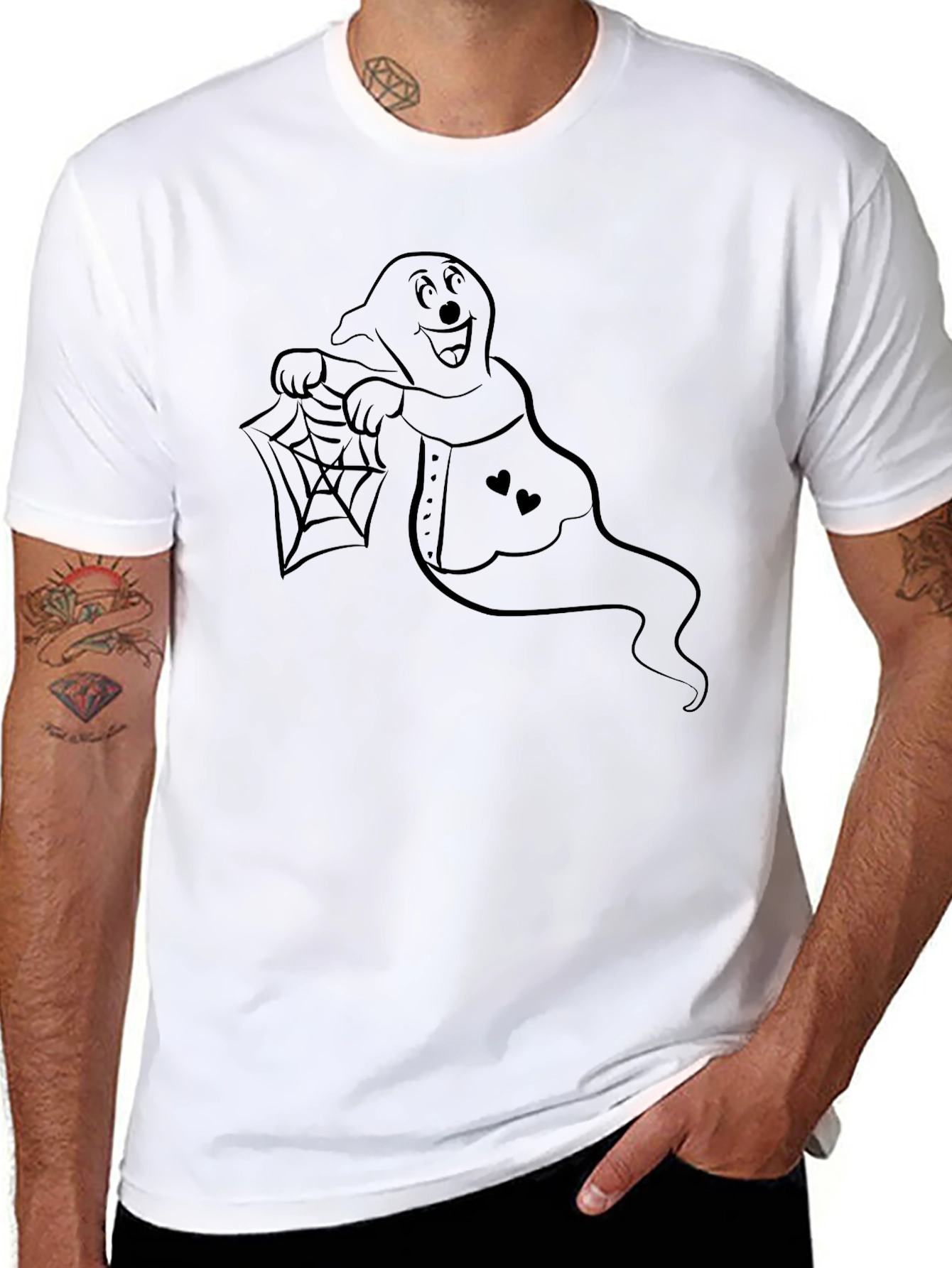 Ghost Holding Spiderweb Graphic T-Shirt