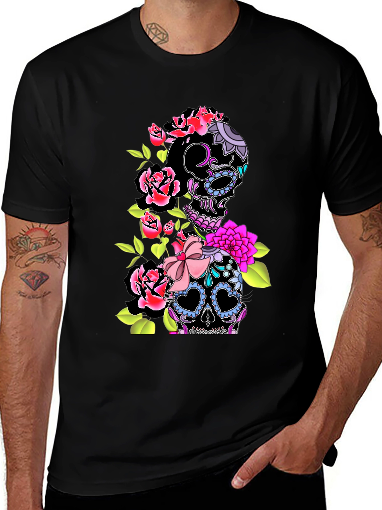 Floral Sugar Skull Graphic T-Shirt