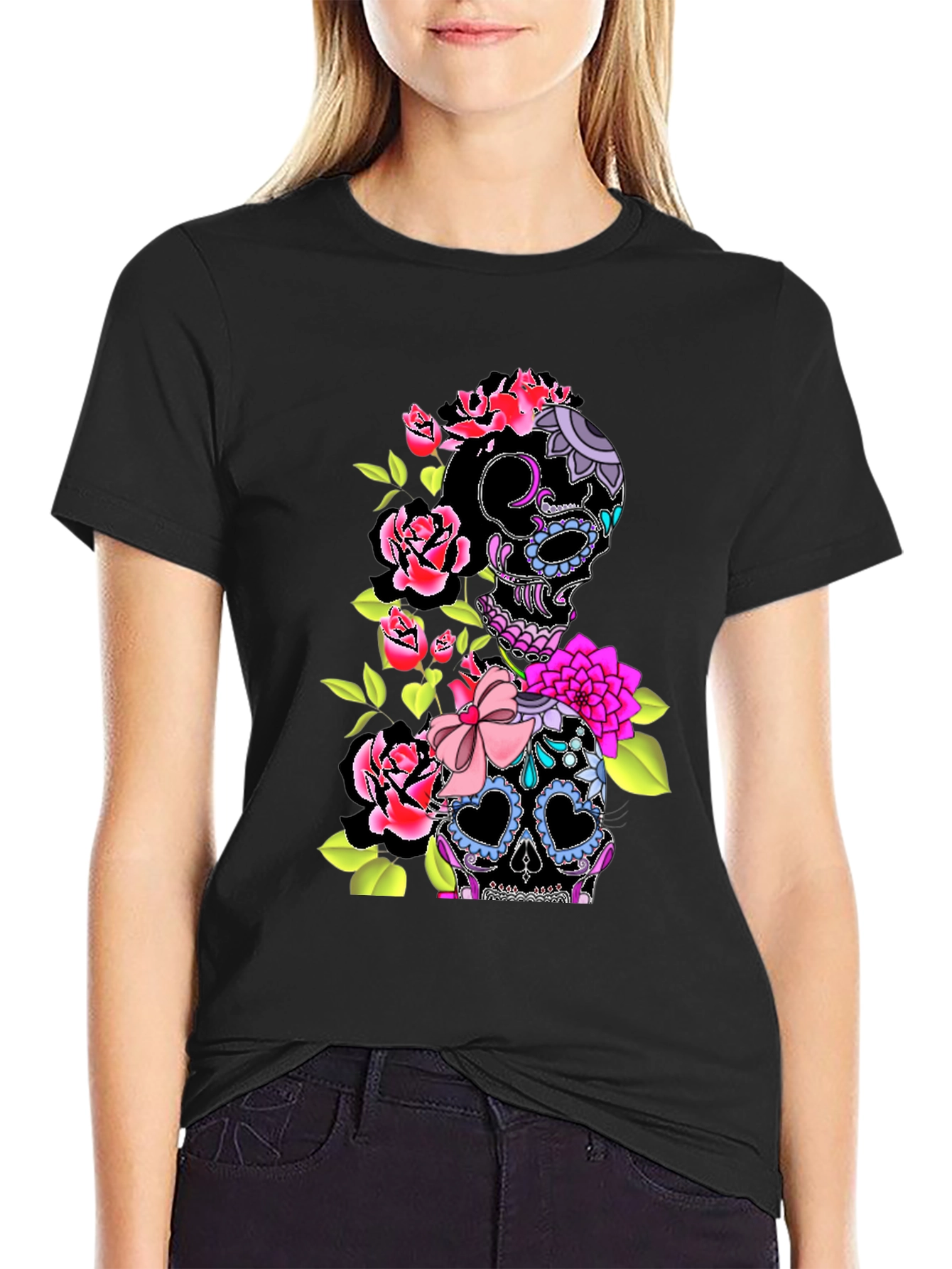 Floral Sugar Skull Graphic T-Shirt