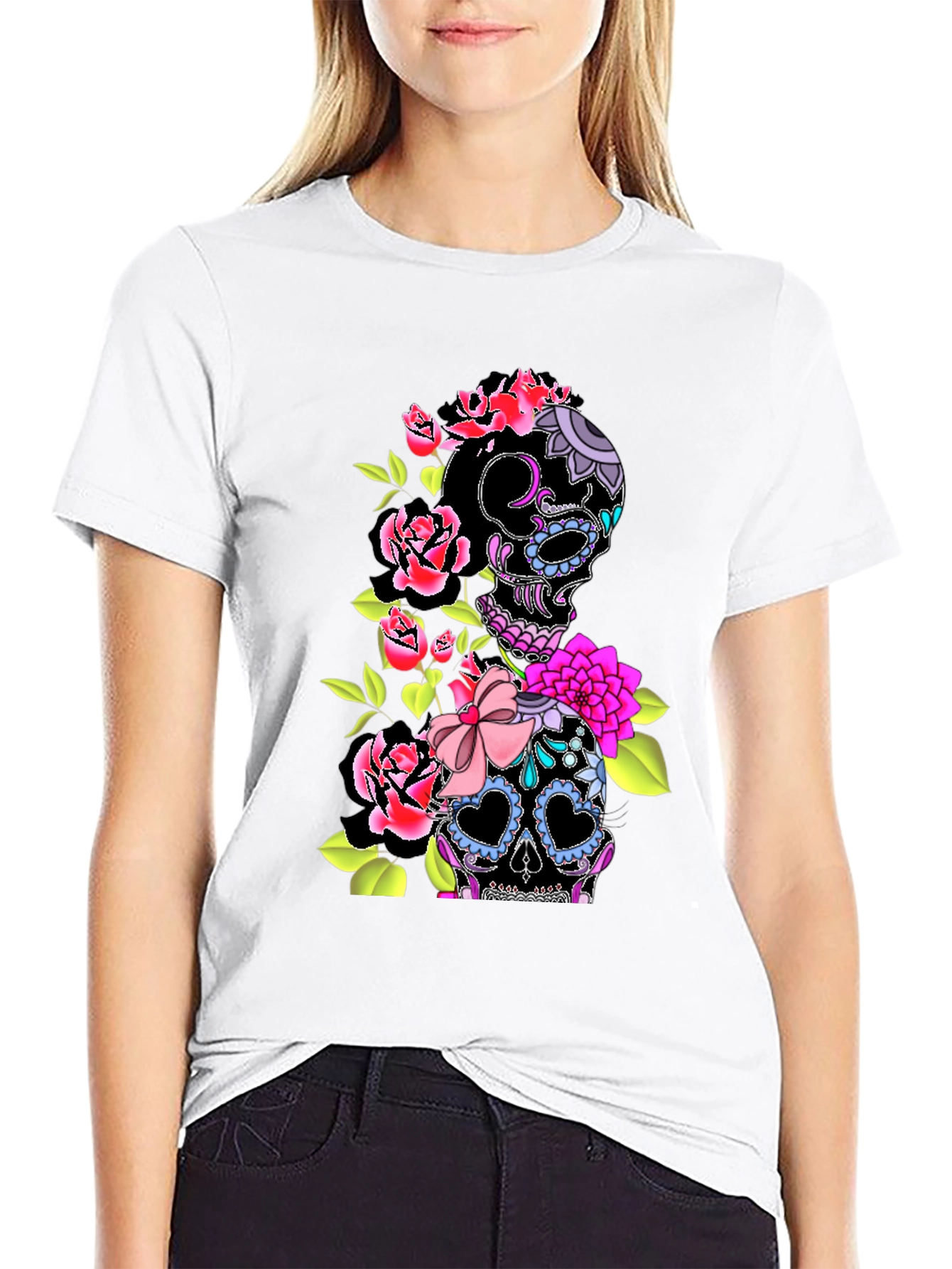 Floral Sugar Skull Graphic T-Shirt