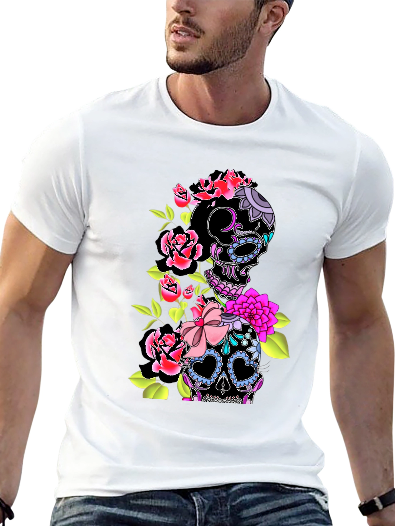 Floral Sugar Skull Graphic T-Shirt