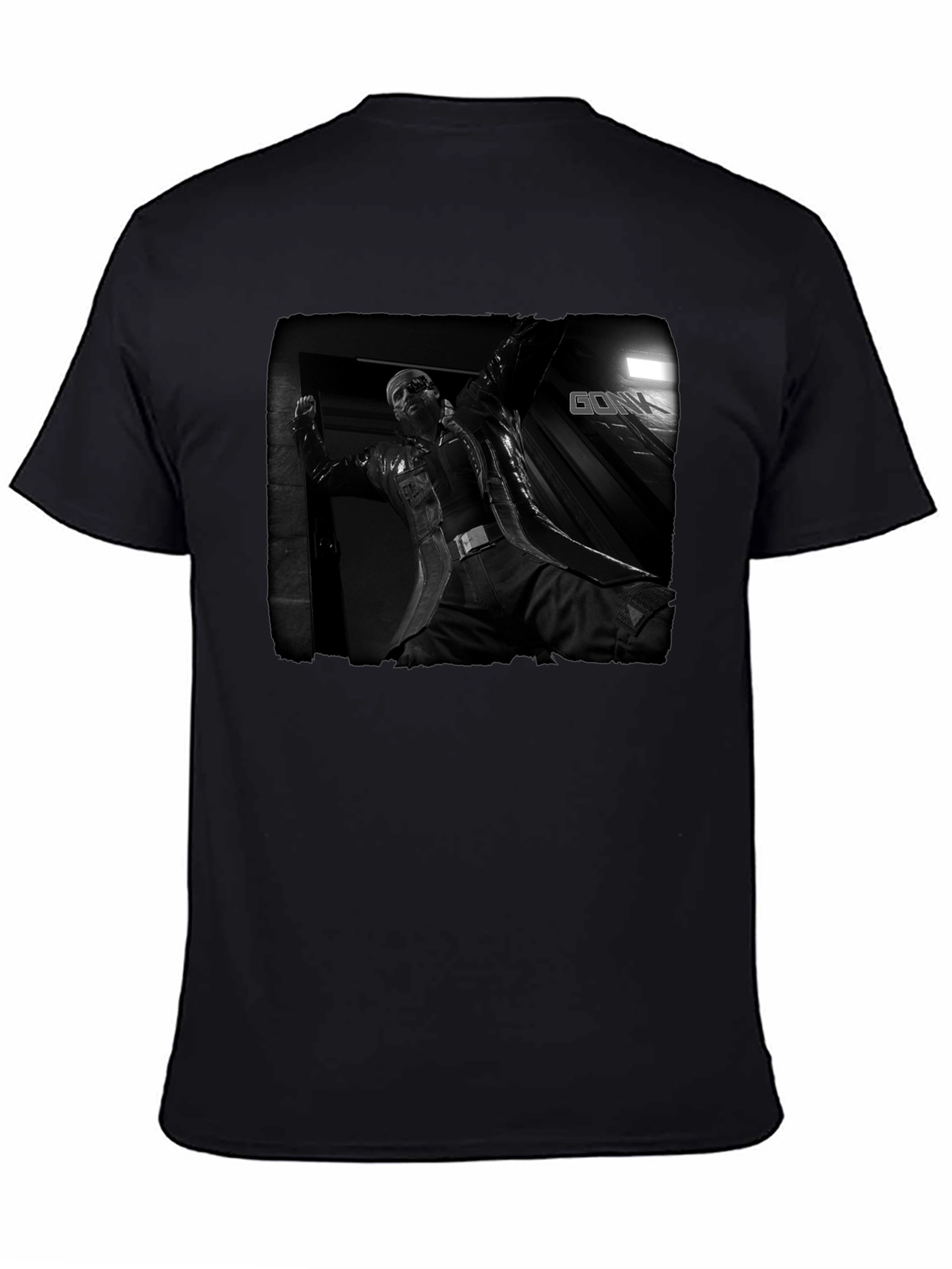 Mens Black Graphic T-Shirt - Action Movie Design