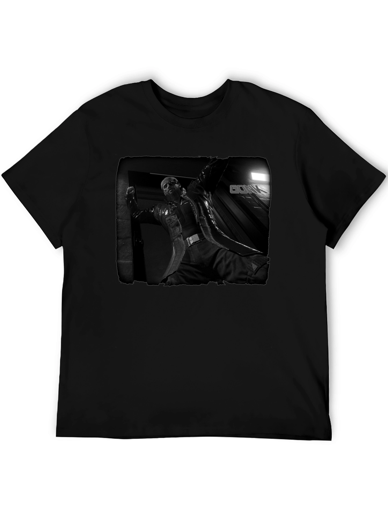 Mens Black Graphic T-Shirt - Action Movie Design
