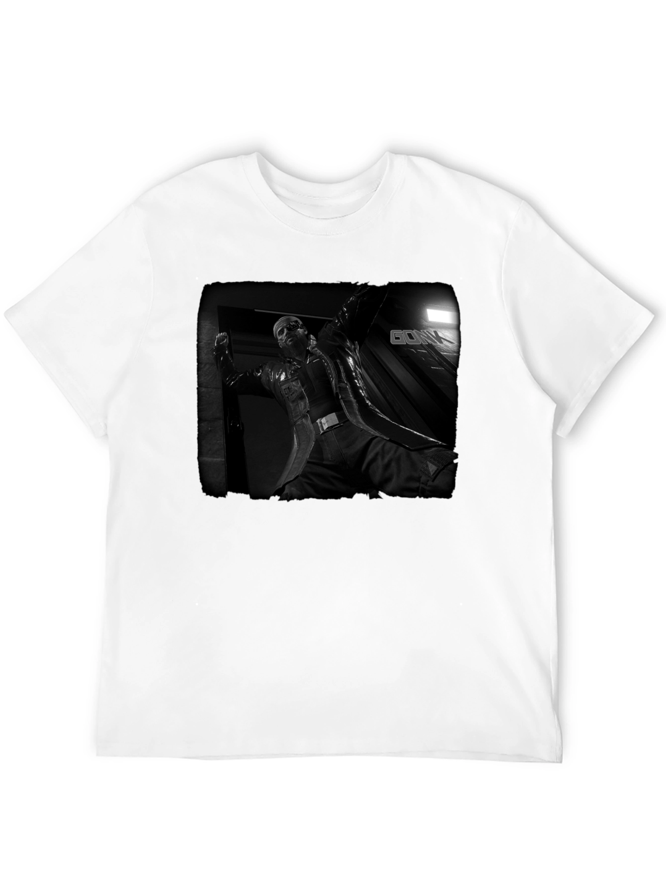 Mens Black Graphic T-Shirt - Action Movie Design