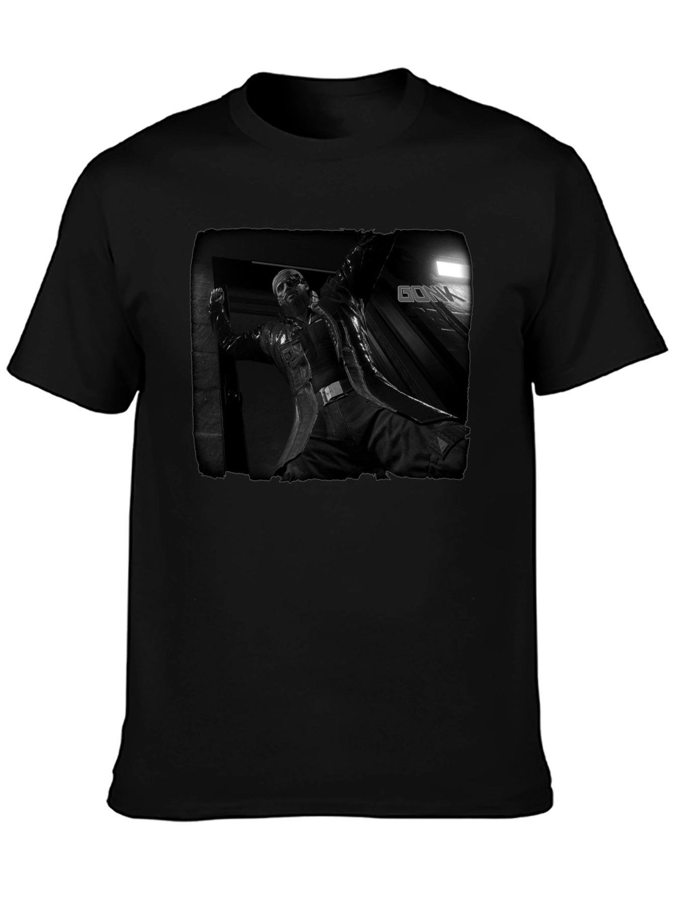 Mens Black Graphic T-Shirt - Action Movie Design