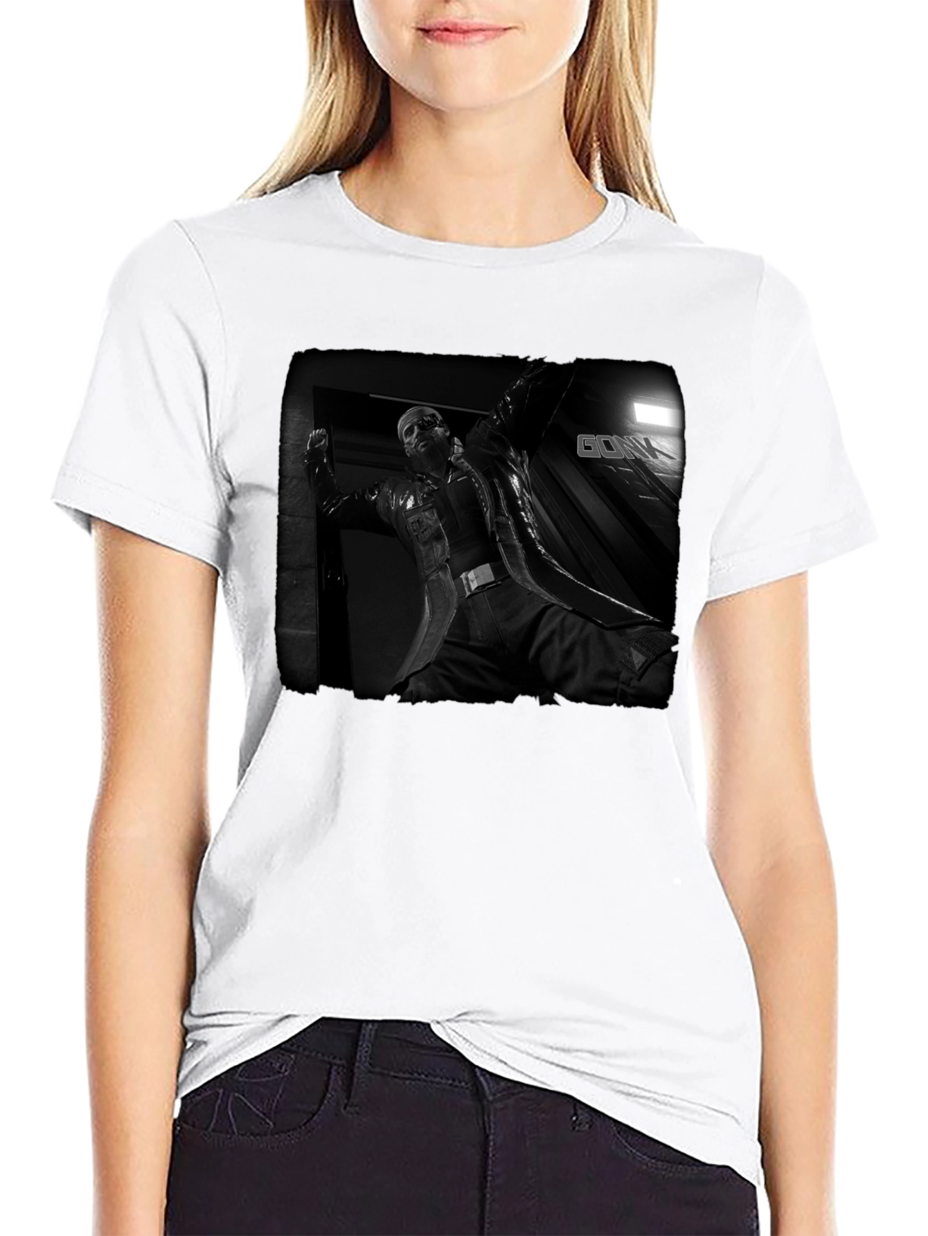 Mens Black Graphic T-Shirt - Action Movie Design