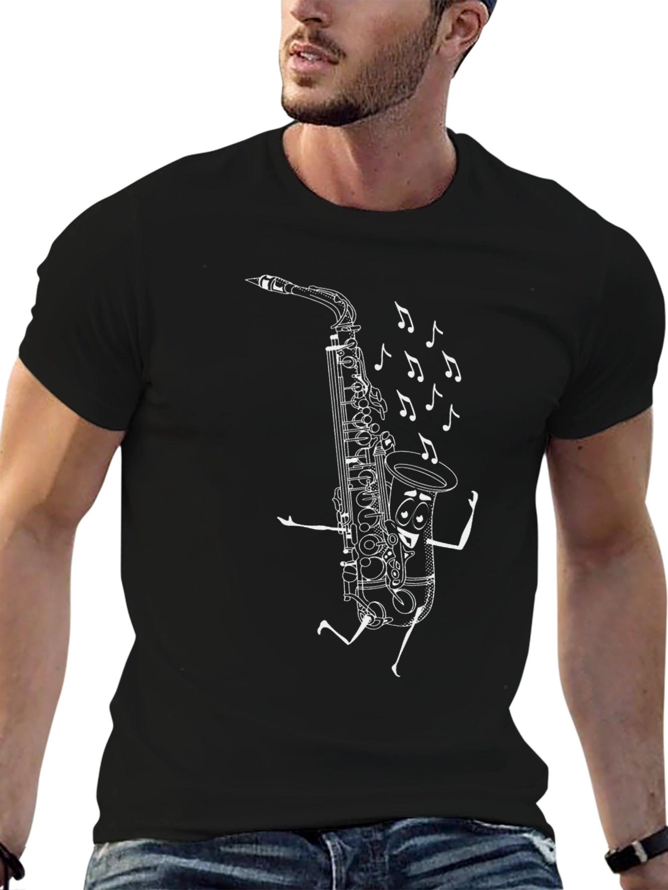 Saxophone Cartoon T-Shirt - Music Lovers Tee