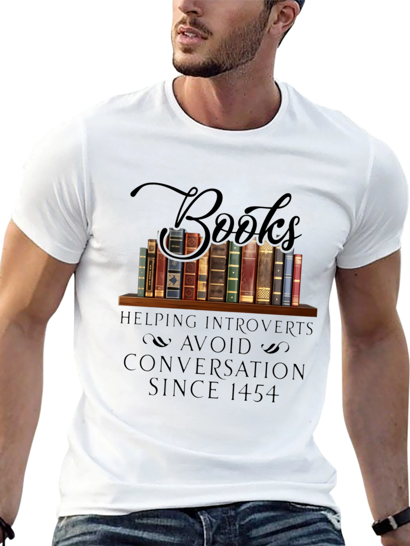Introvert Book Lover T-Shirt: Avoid Conversations Since 1454