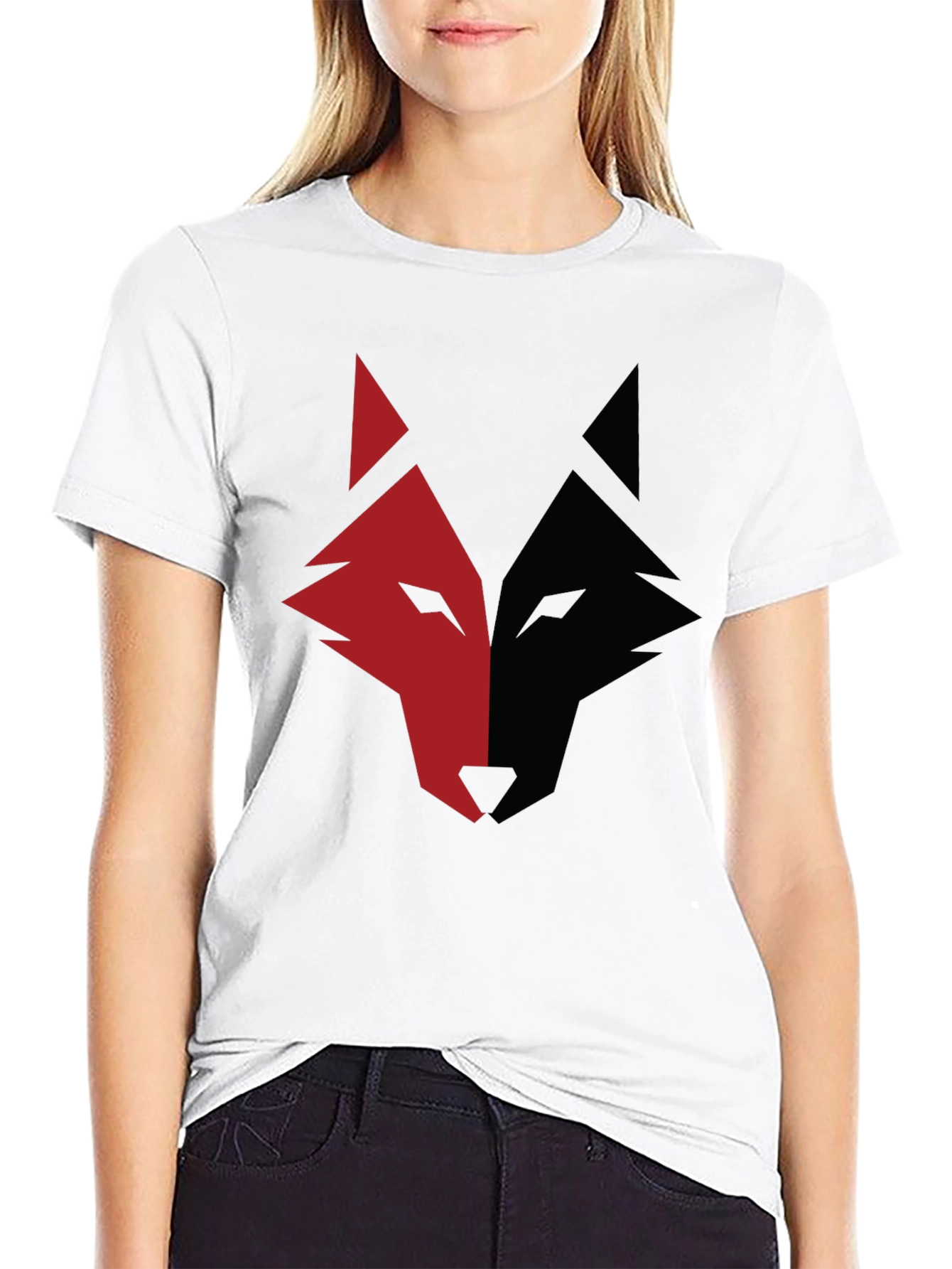 Red and Black Wolf Graphic Print T-Shirt