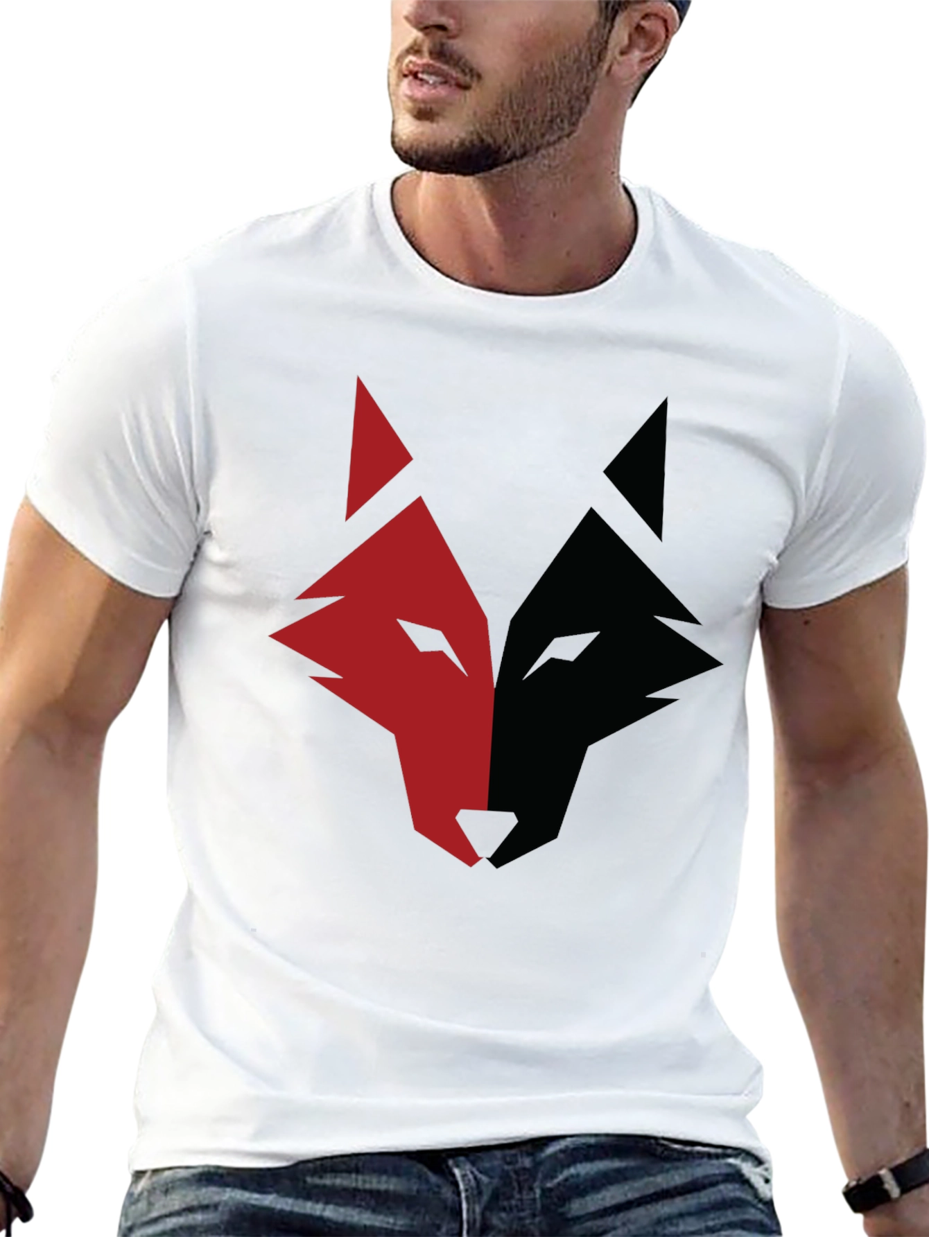 Red and Black Wolf Graphic Print T-Shirt