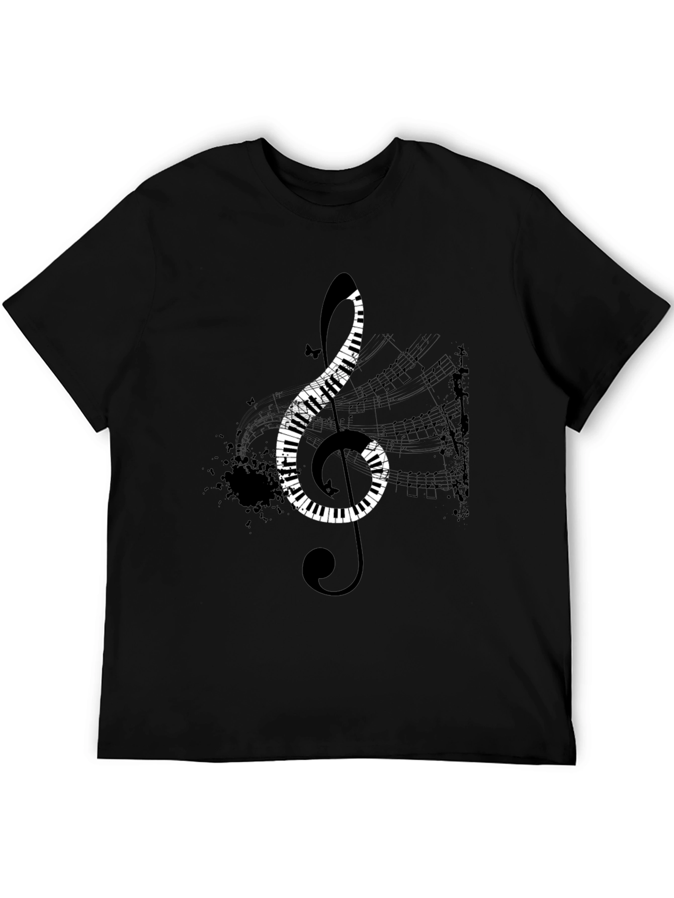 Piano Key Treble Clef Black T-Shirt