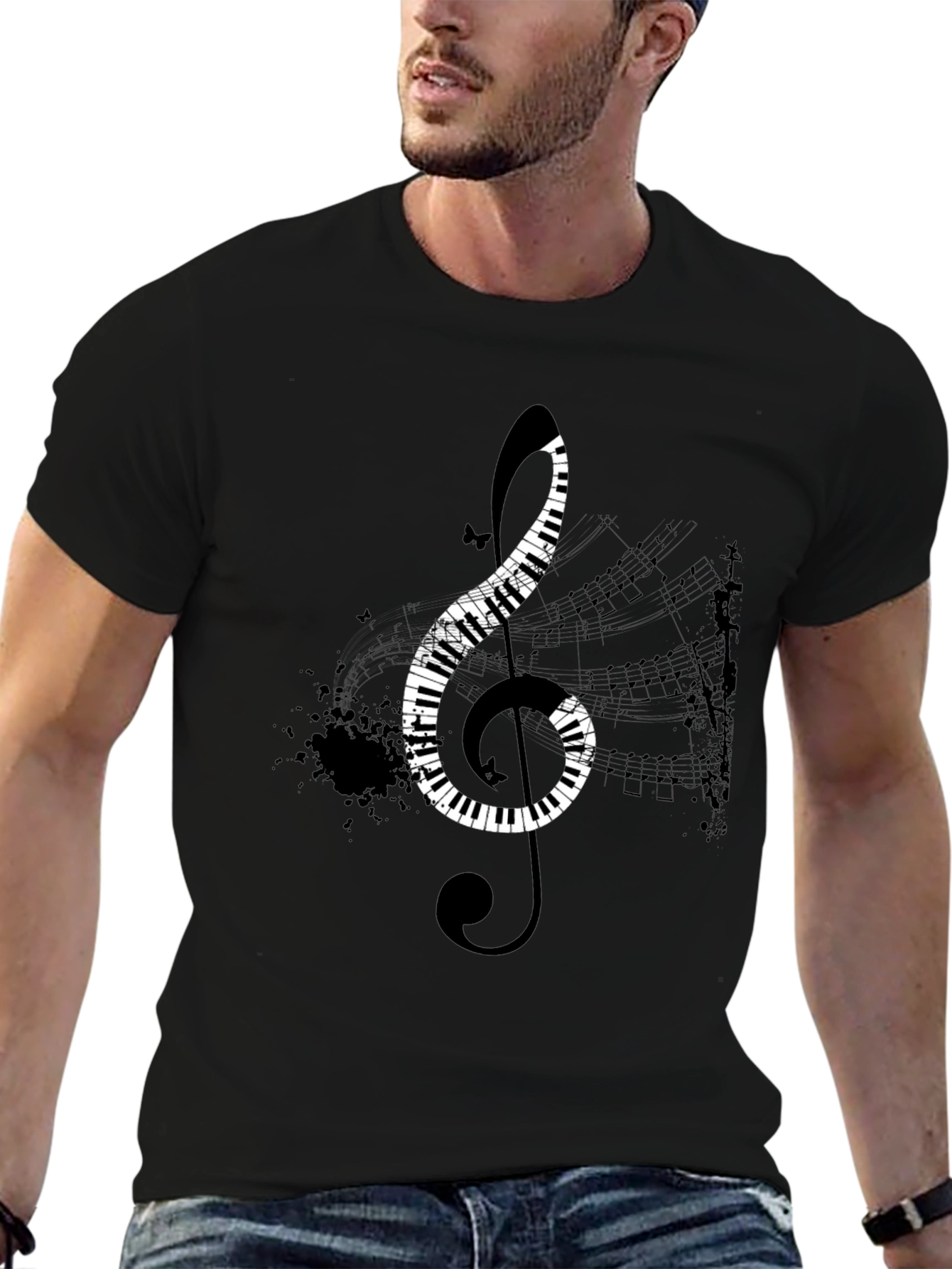 Piano Key Treble Clef Black T-Shirt