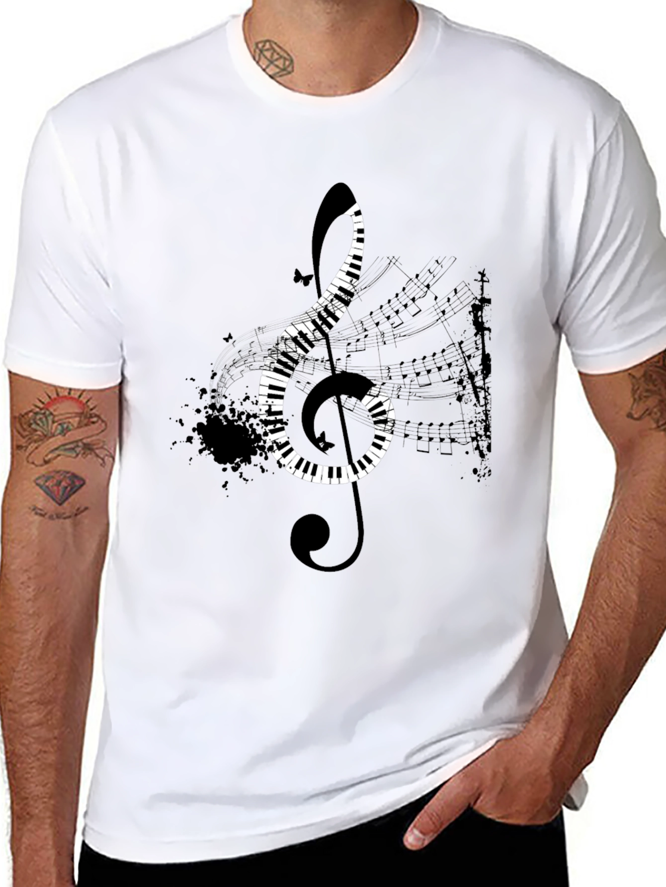 Piano Key Treble Clef Black T-Shirt