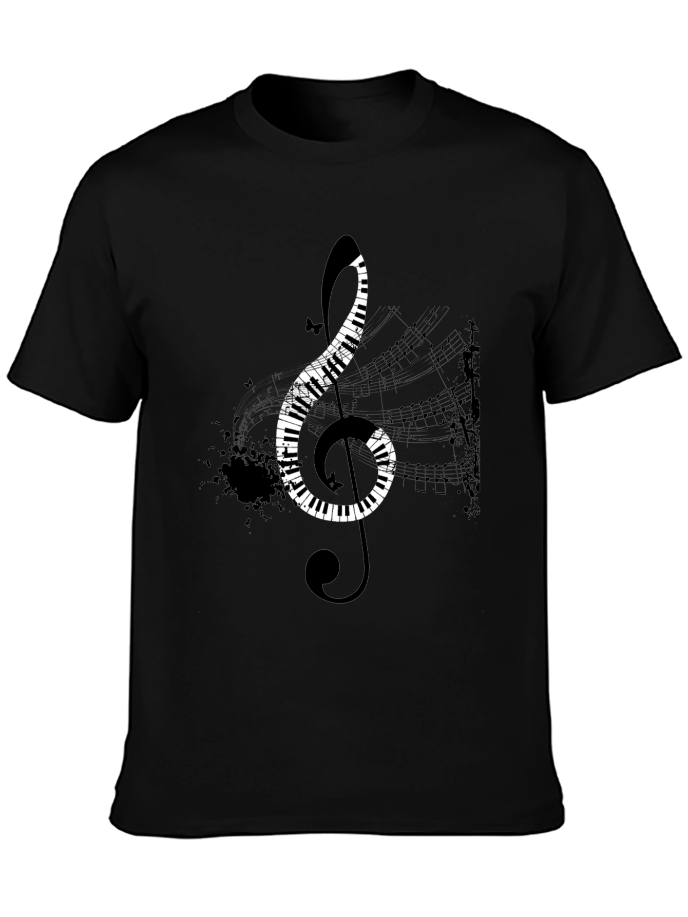 Piano Key Treble Clef Black T-Shirt
