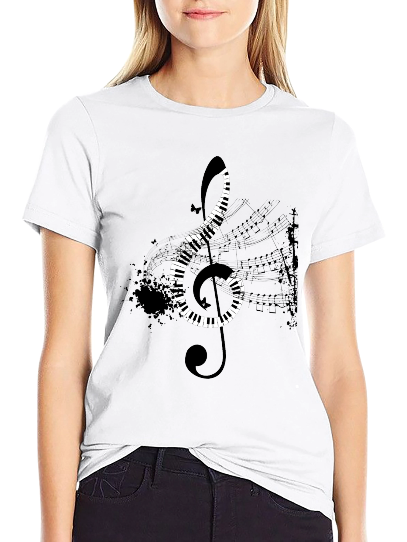 Piano Key Treble Clef Black T-Shirt