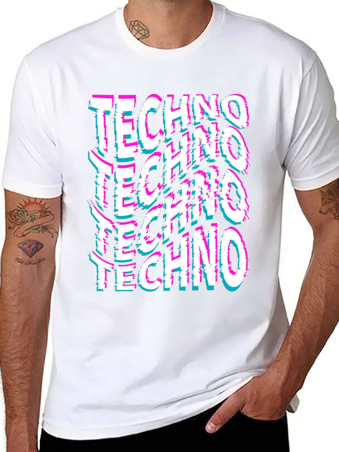 Techno Glitch Print Black T-Shirt