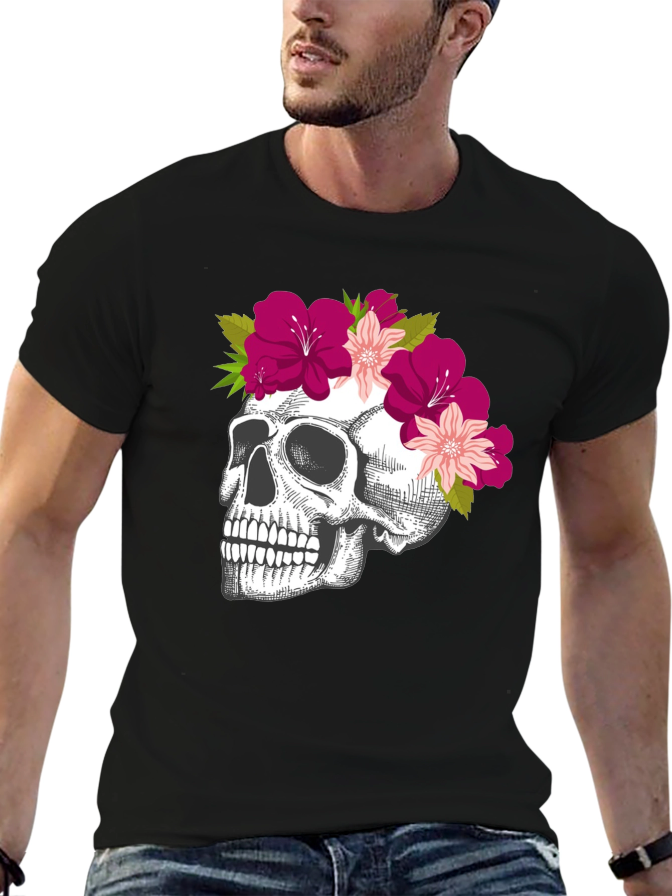 Floral Skull Graphic Tee - Unique & Stylish