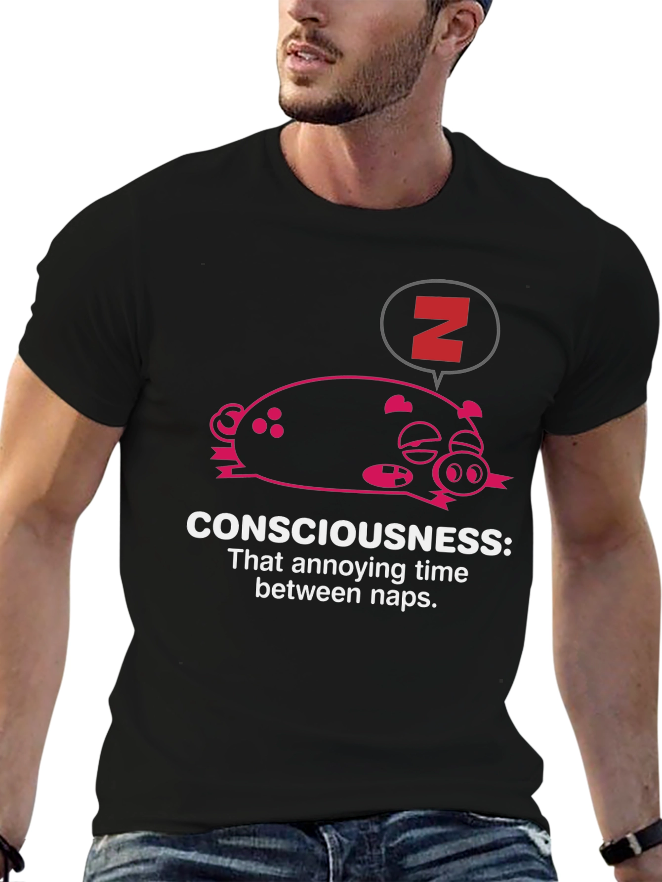 Consciousness Nap T-Shirt: Funny Sleep Pig