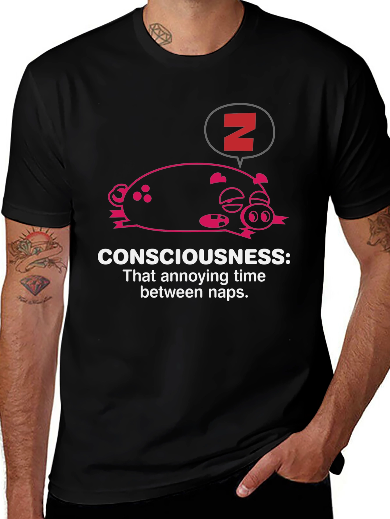 Consciousness Nap T-Shirt: Funny Sleep Pig