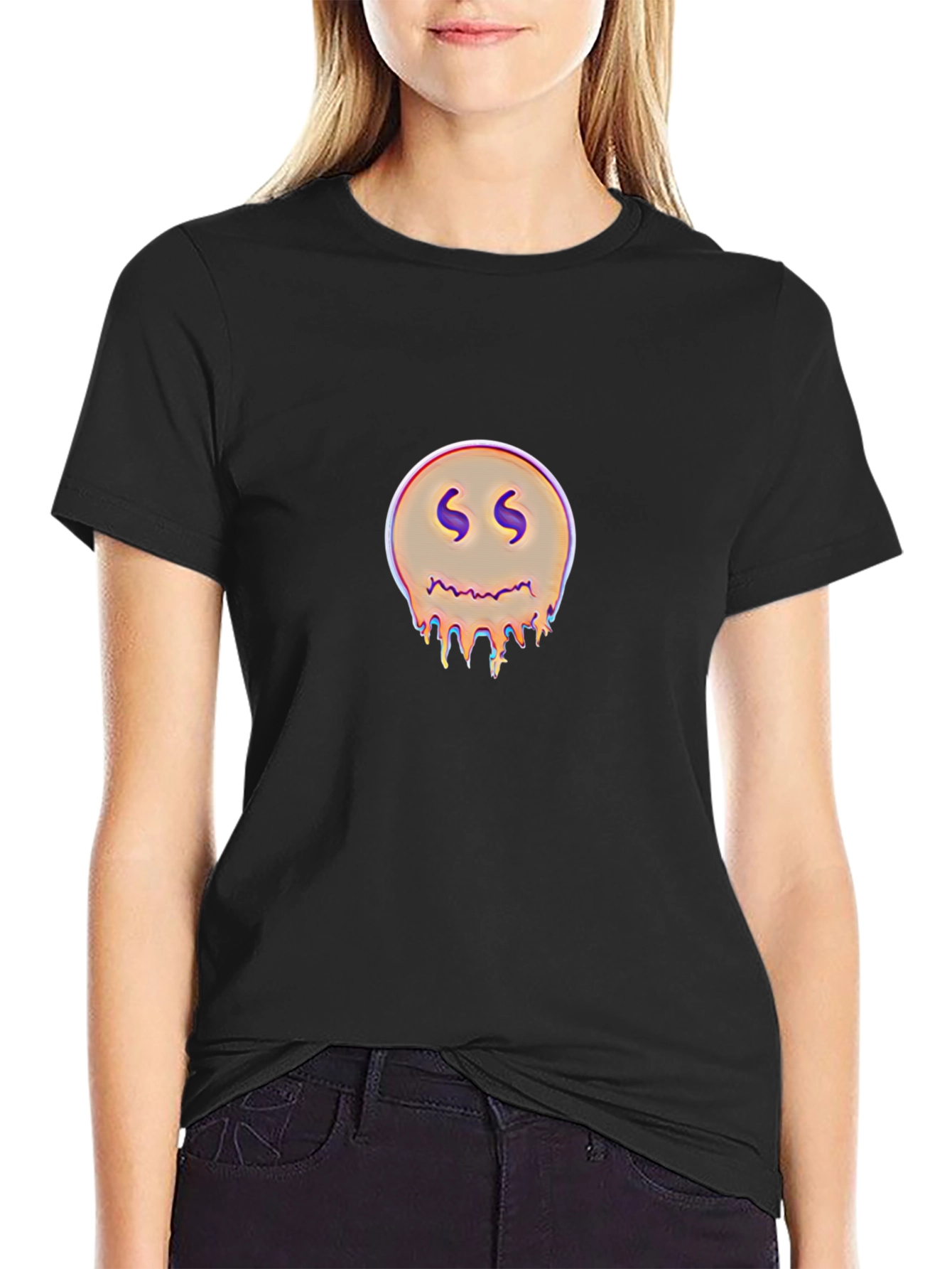 Dripping Smiley Graphic Black T-Shirt