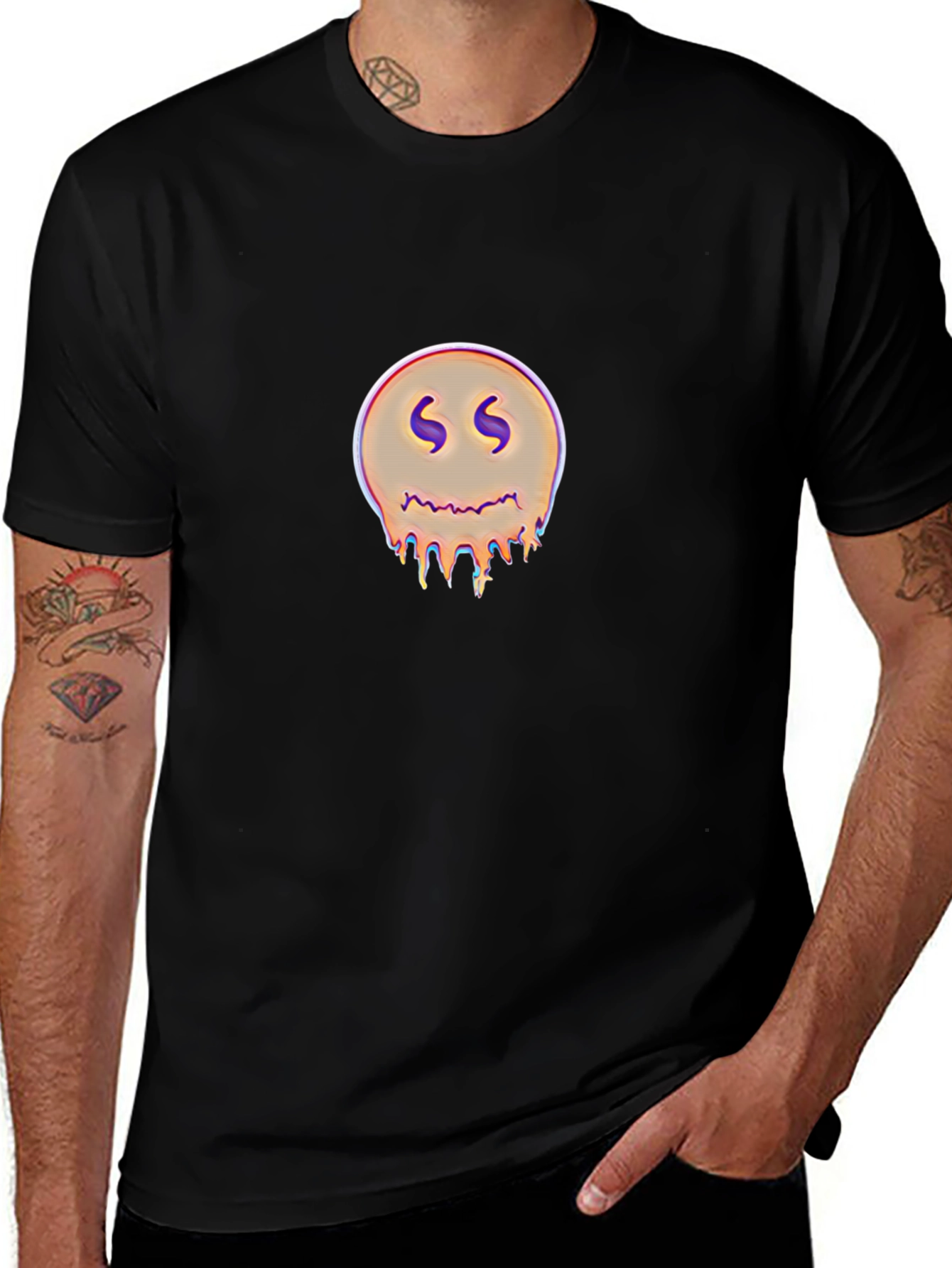 Dripping Smiley Graphic Black T-Shirt