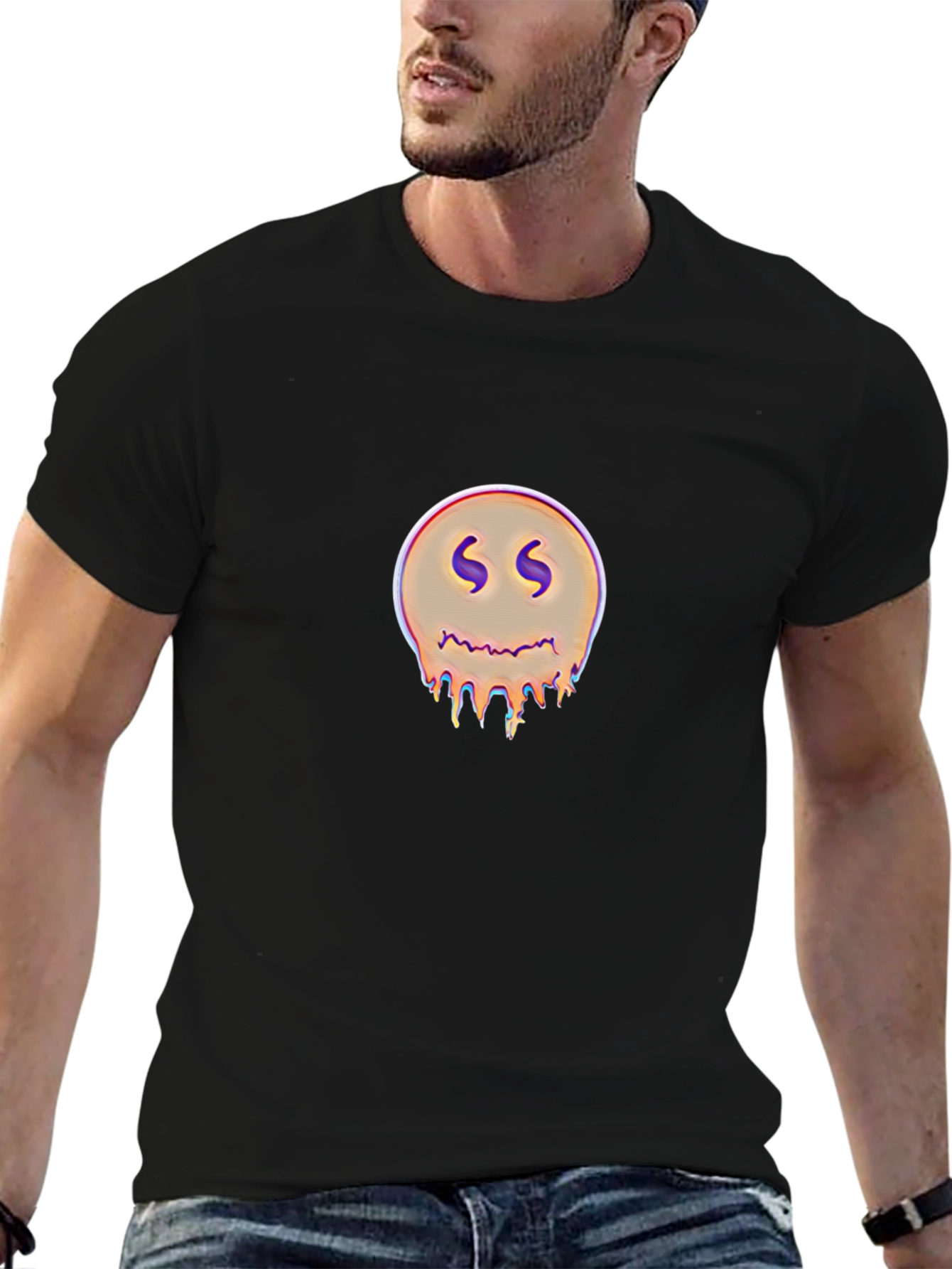 Dripping Smiley Graphic Black T-Shirt