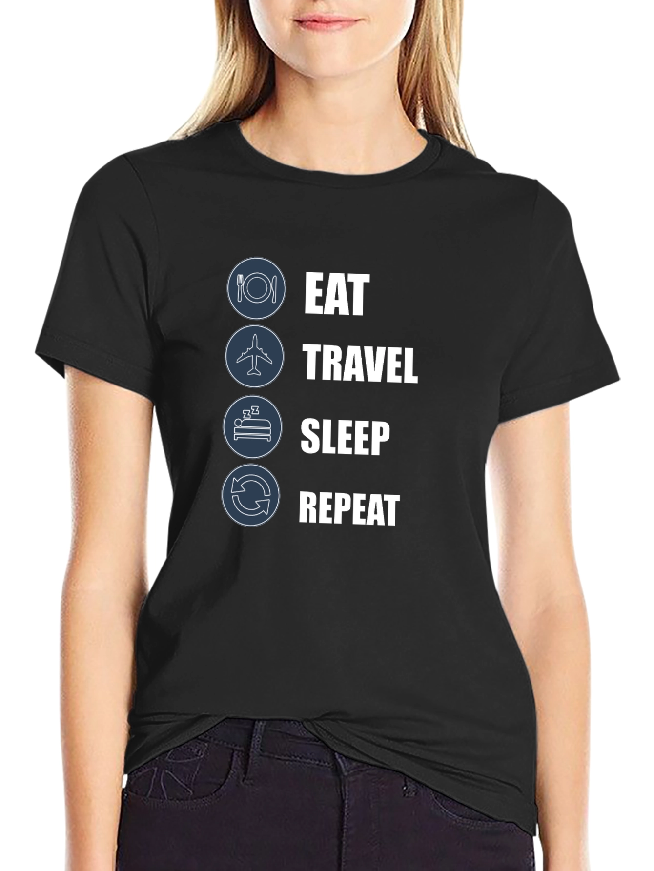 Eat Travel Sleep Repeat Black Graphic Tee