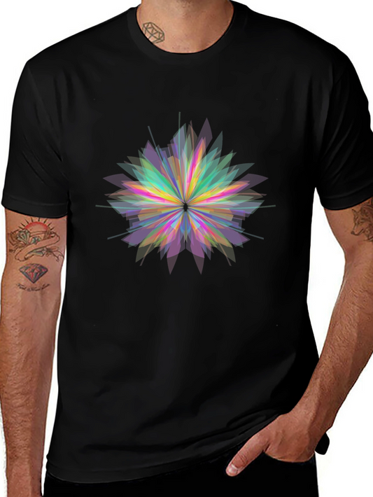Geometric Flower Graphic Black T-Shirt