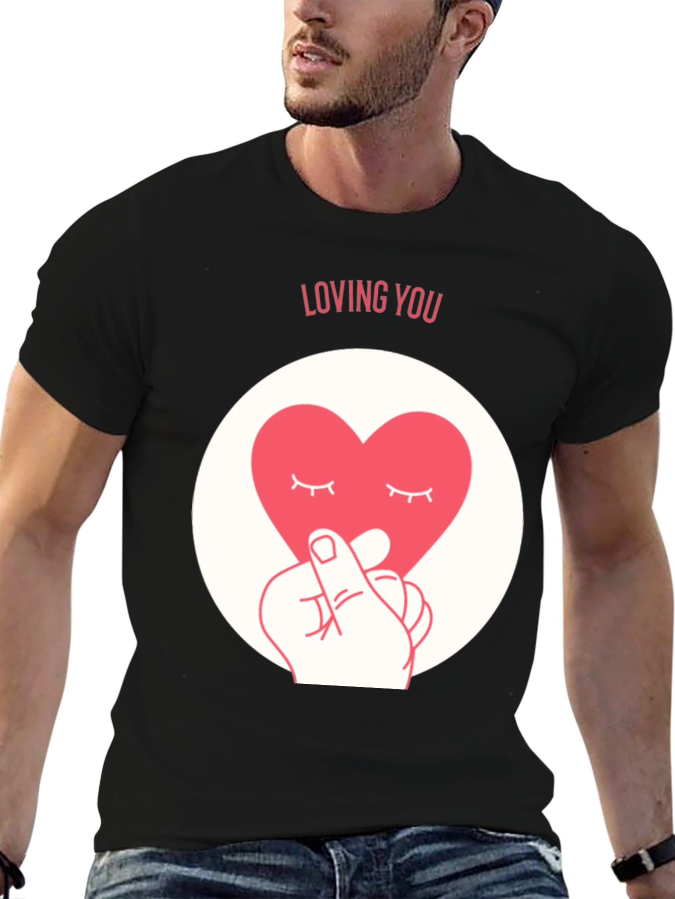 Loving You Heart Graphic Tee - Soft Black Cotton