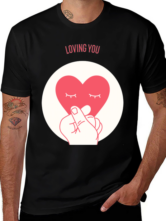 Loving You Heart Graphic Tee - Soft Black Cotton