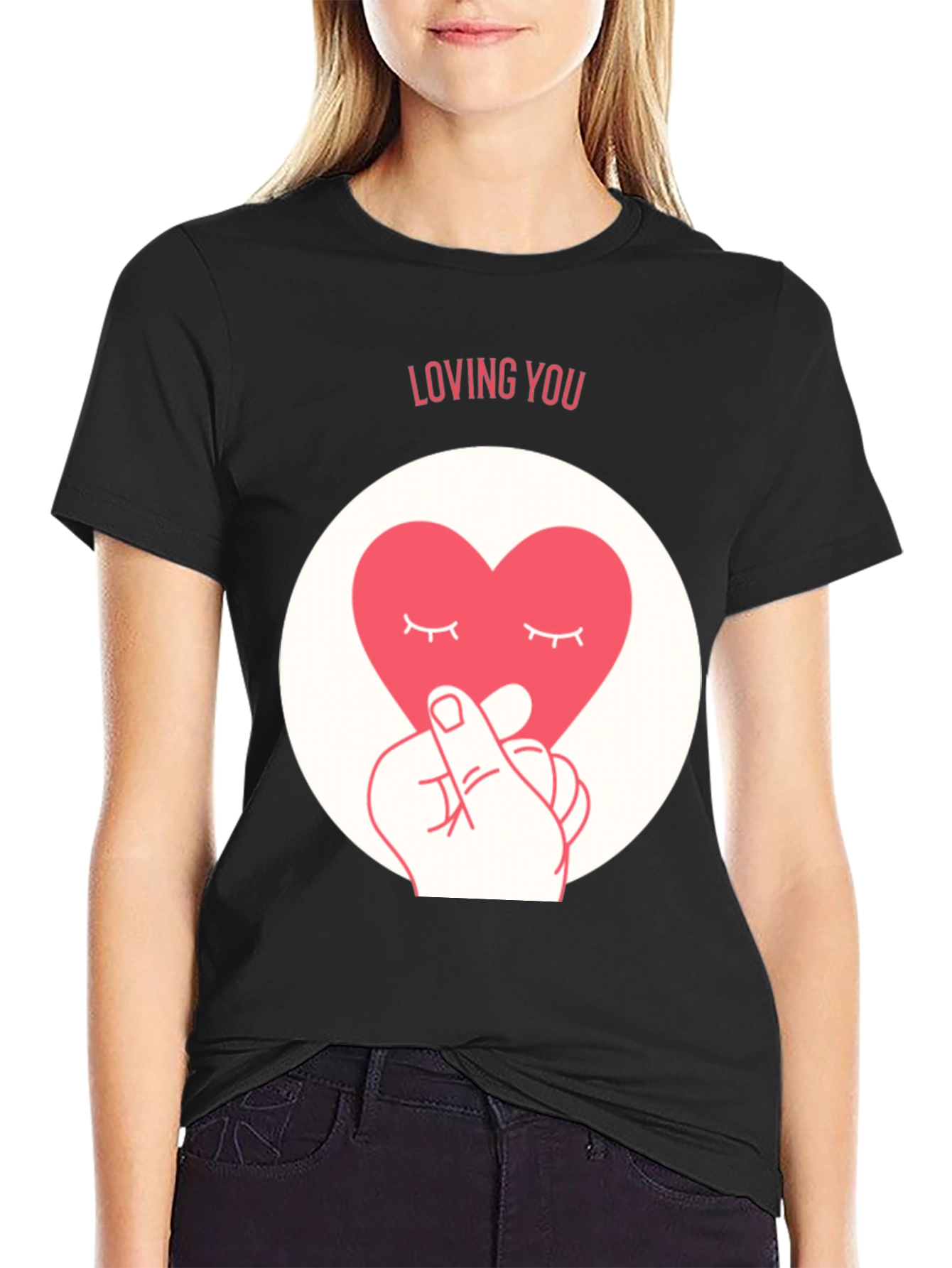 Loving You Heart Graphic Tee - Soft Black Cotton