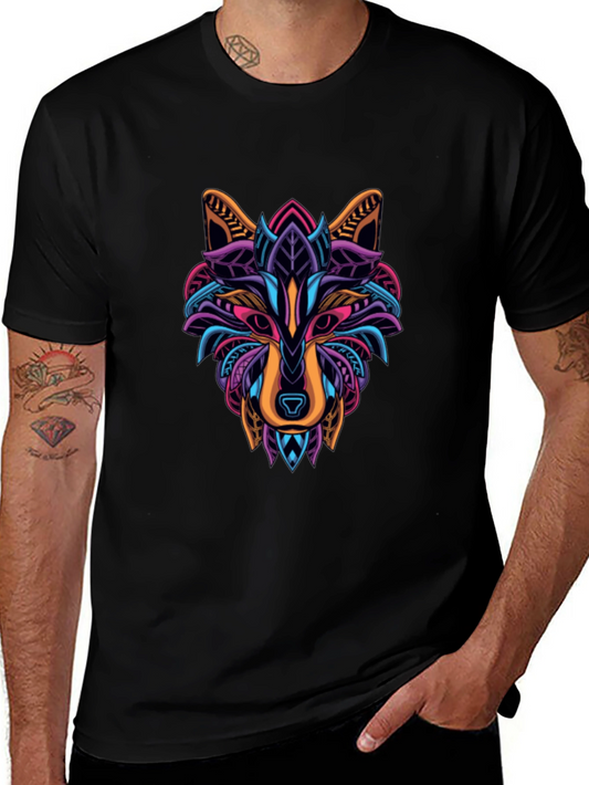 Vibrant Wolf Graphic T-Shirt - Mens Black Tee