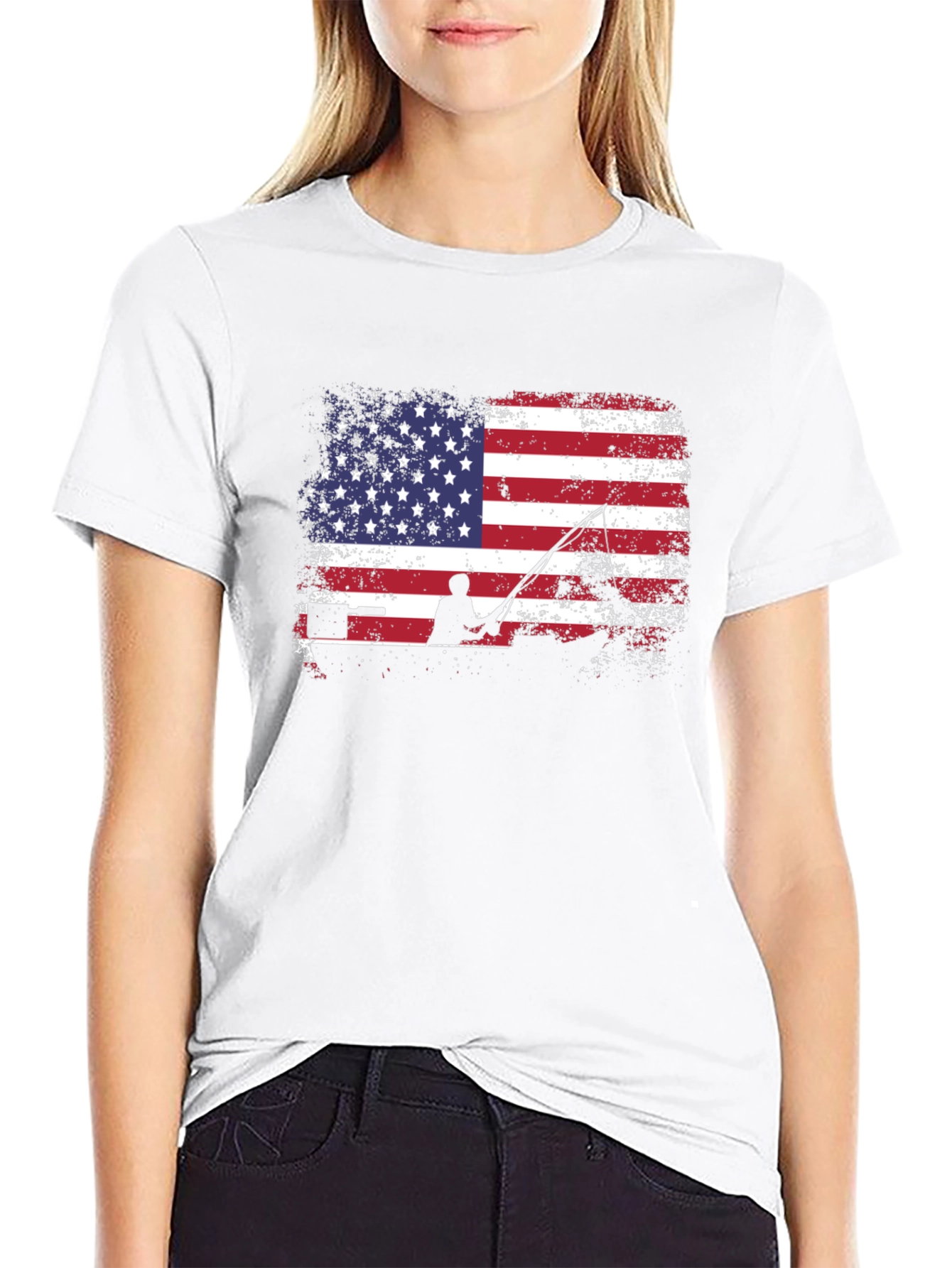 American Flag Fishing T-Shirt - Patriotic Angler Tee