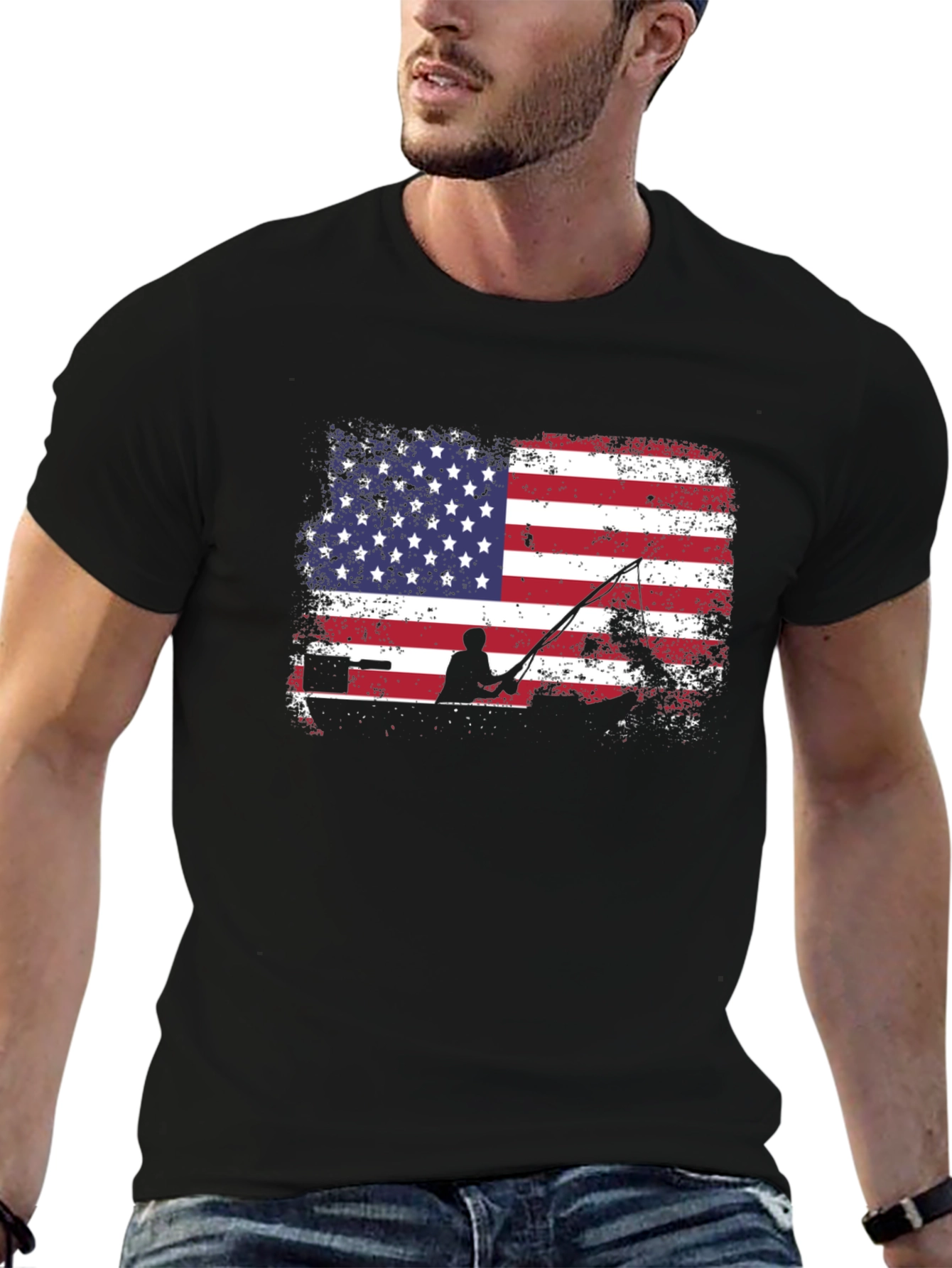 American Flag Fishing T-Shirt - Patriotic Angler Tee