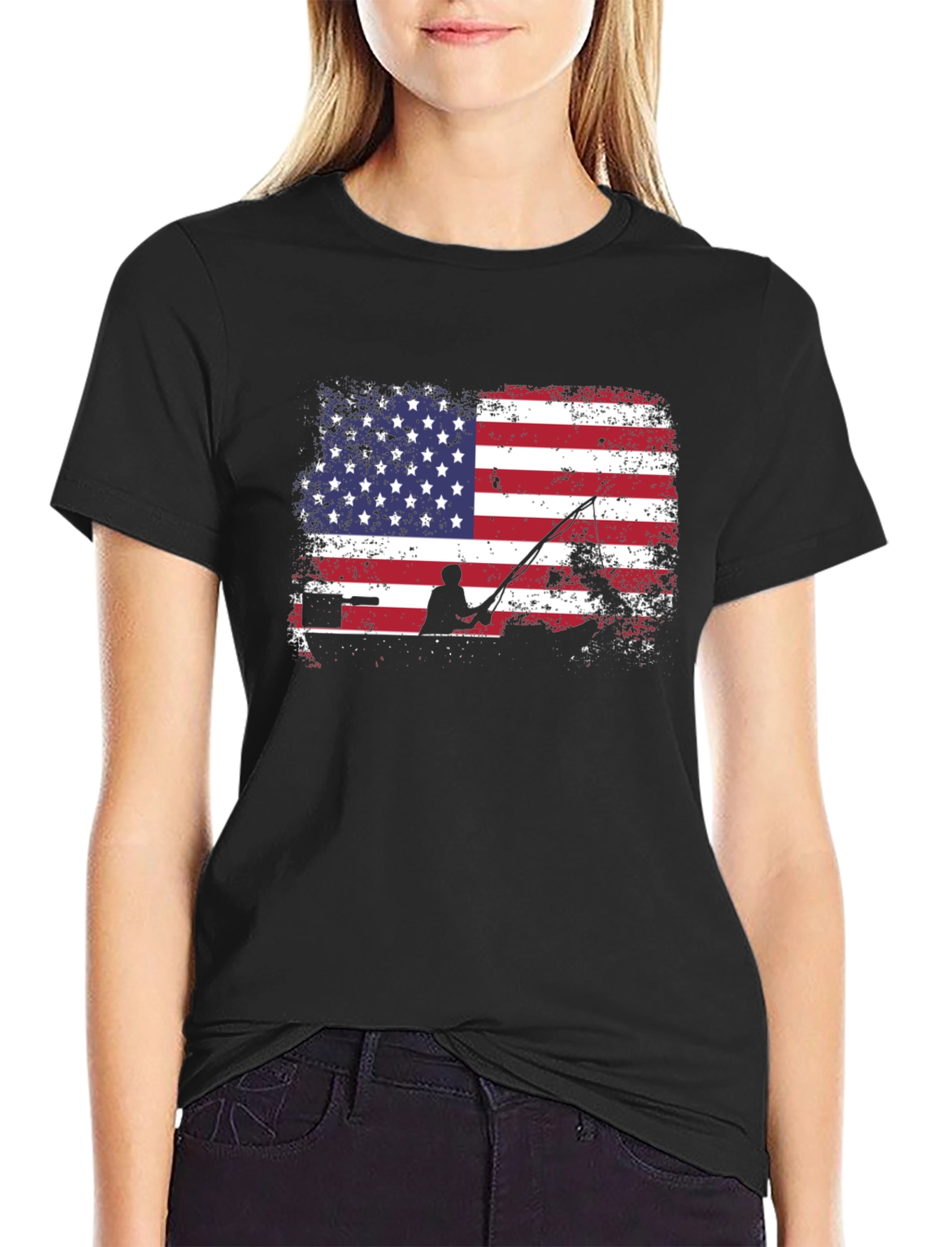 American Flag Fishing T-Shirt - Patriotic Angler Tee
