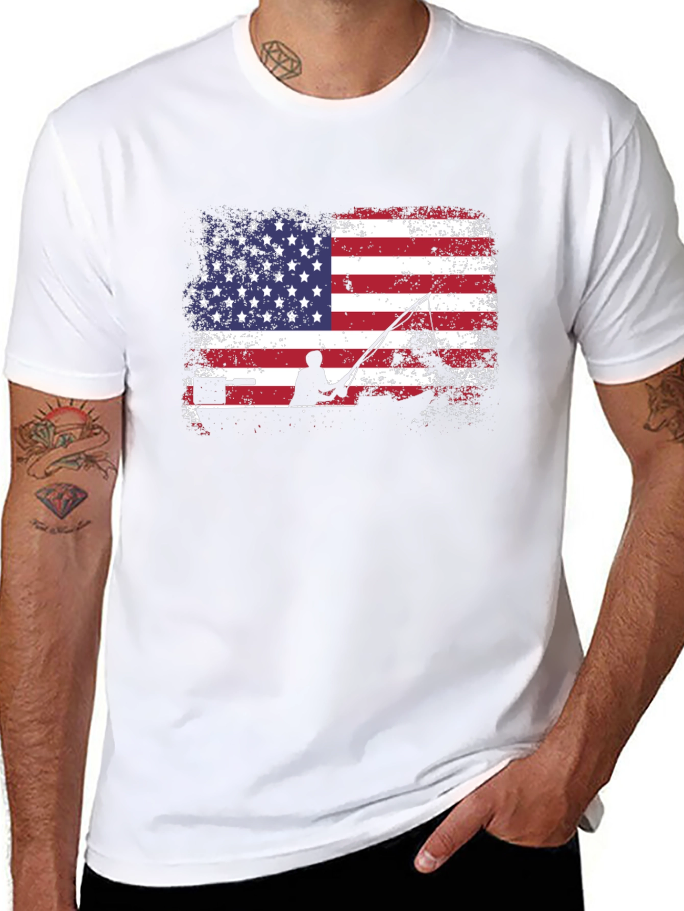 American Flag Fishing T-Shirt - Patriotic Angler Tee