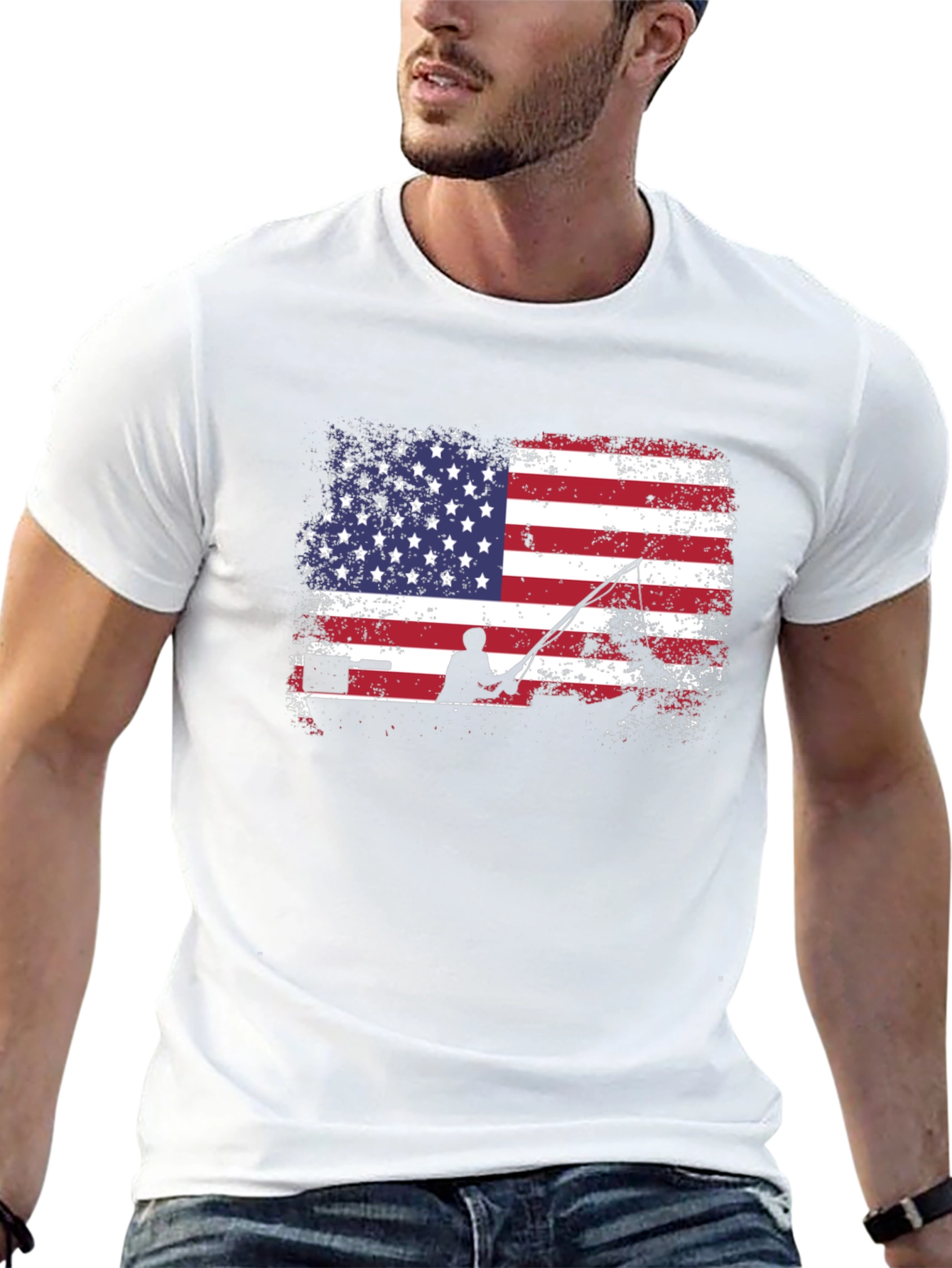 American Flag Fishing T-Shirt - Patriotic Angler Tee