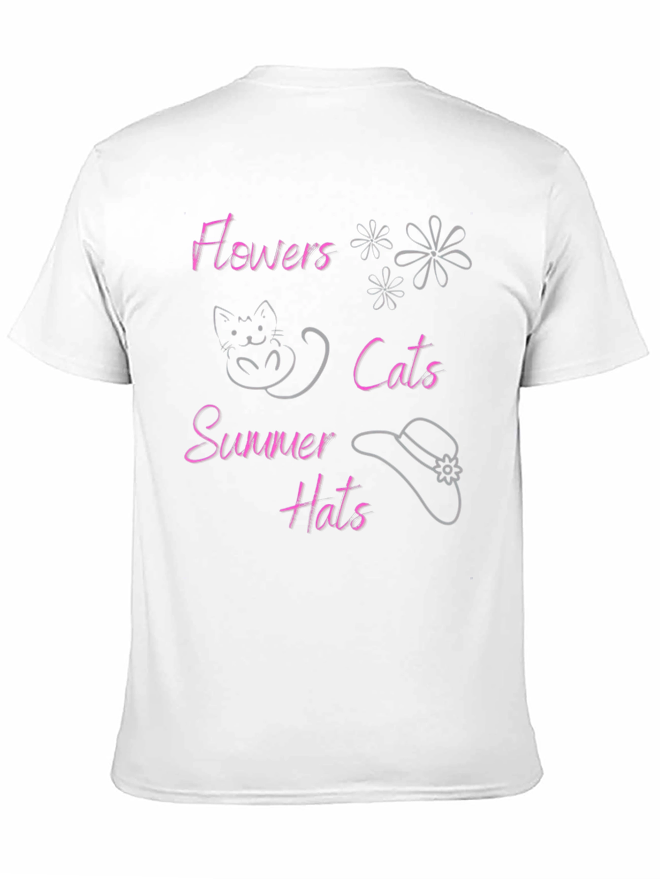 Flowers Cats Summer Hats Black T-Shirt