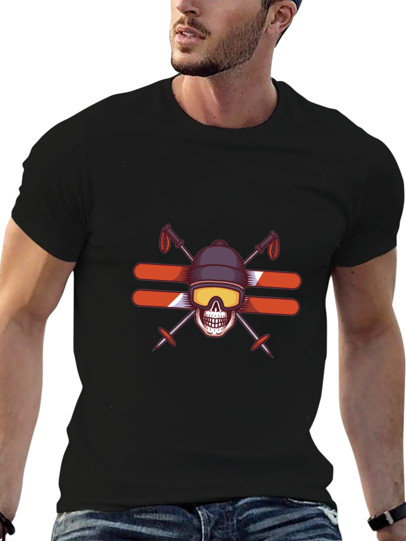 Skull Skiing T-Shirt - Winter Sports Graphic Tee