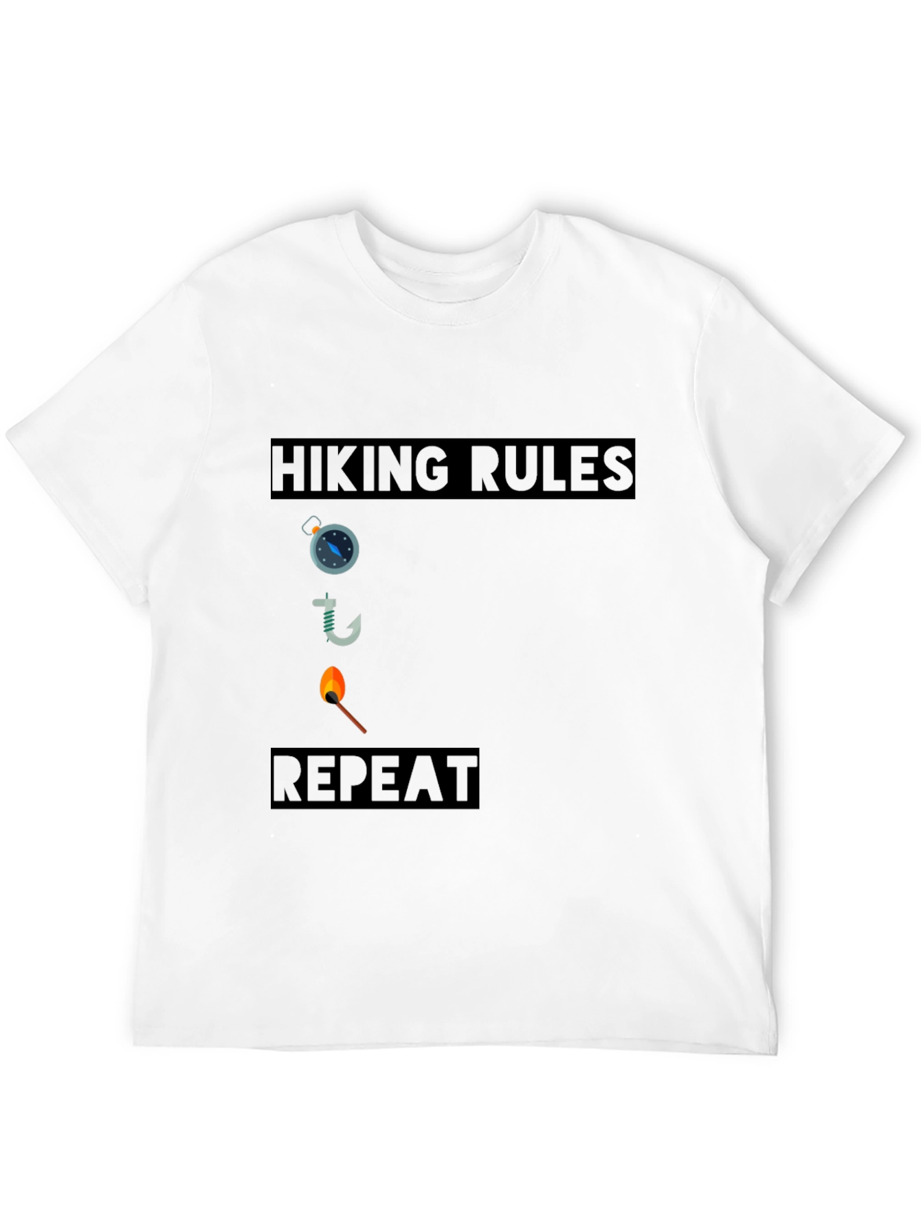 Hiking Rules Compass Hook Match Repeat Black T-Shirt