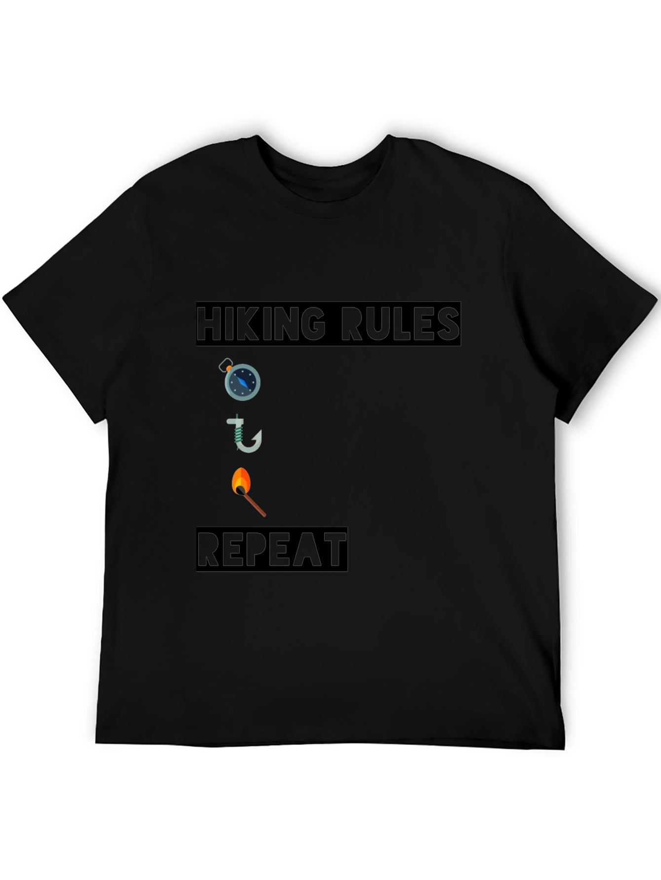 Hiking Rules Compass Hook Match Repeat Black T-Shirt