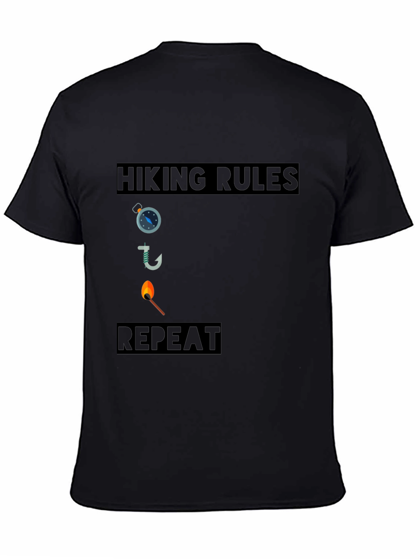 Hiking Rules Compass Hook Match Repeat Black T-Shirt