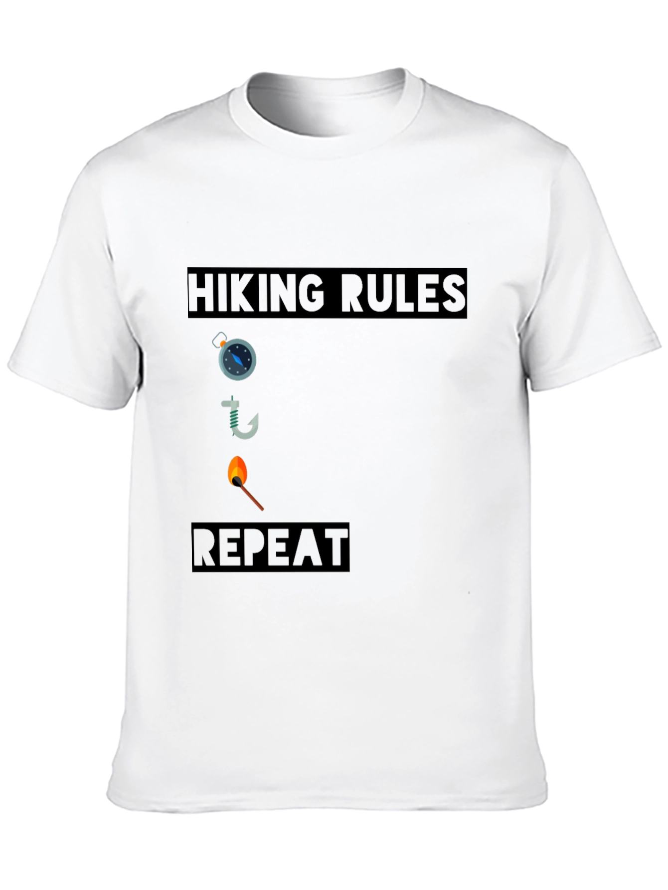 Hiking Rules Compass Hook Match Repeat Black T-Shirt