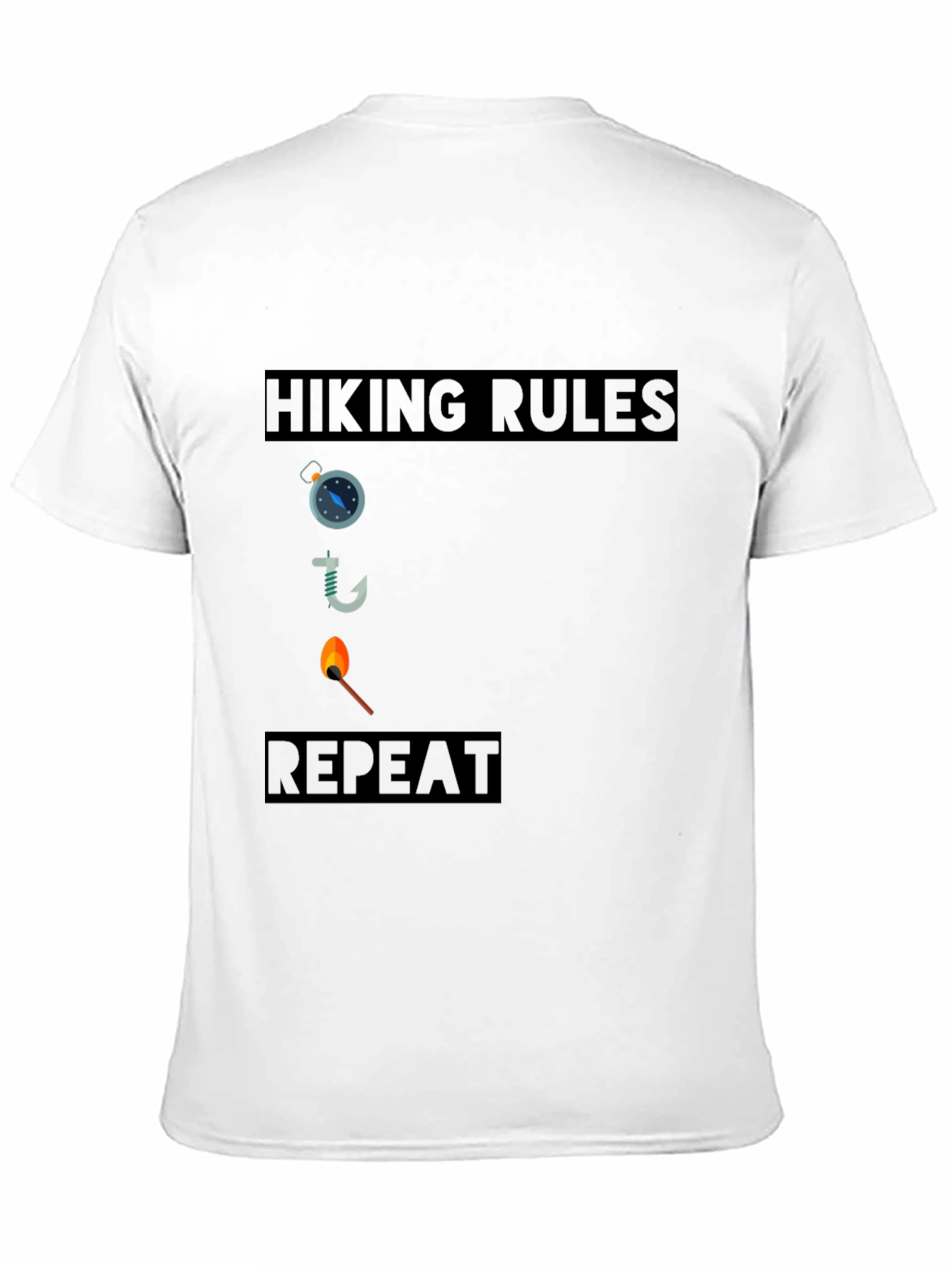 Hiking Rules Compass Hook Match Repeat Black T-Shirt