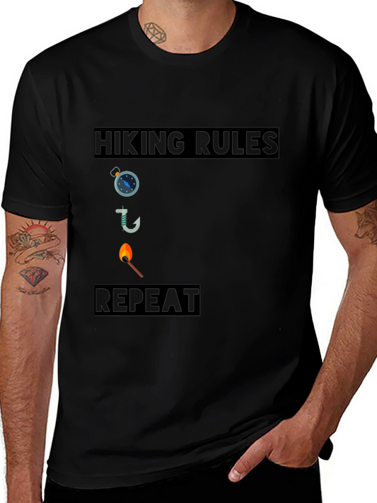Hiking Rules Compass Hook Match Repeat Black T-Shirt