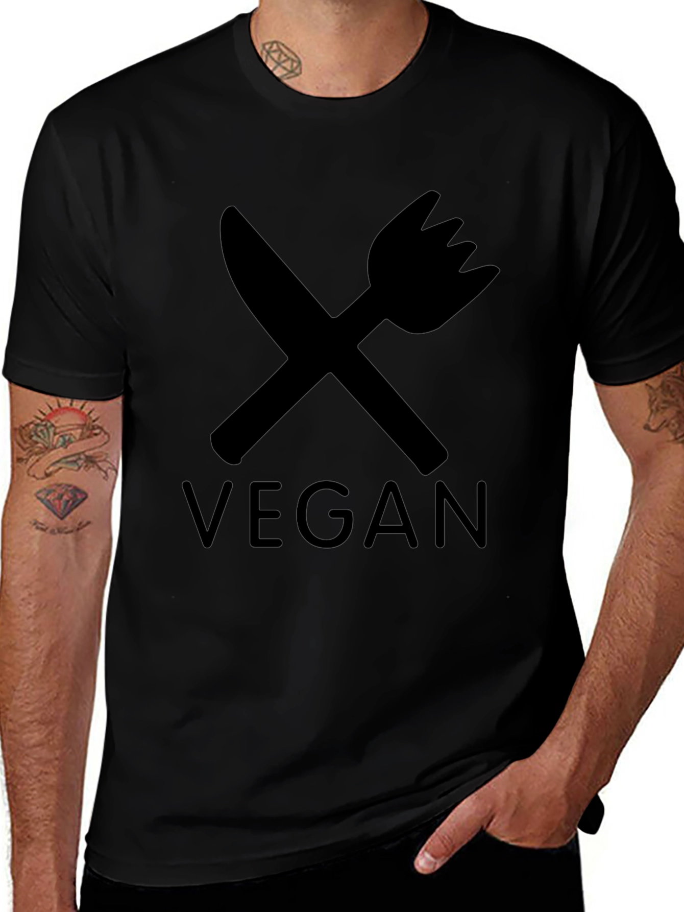Vegan T-Shirt - Crossed Knife & Fork Design