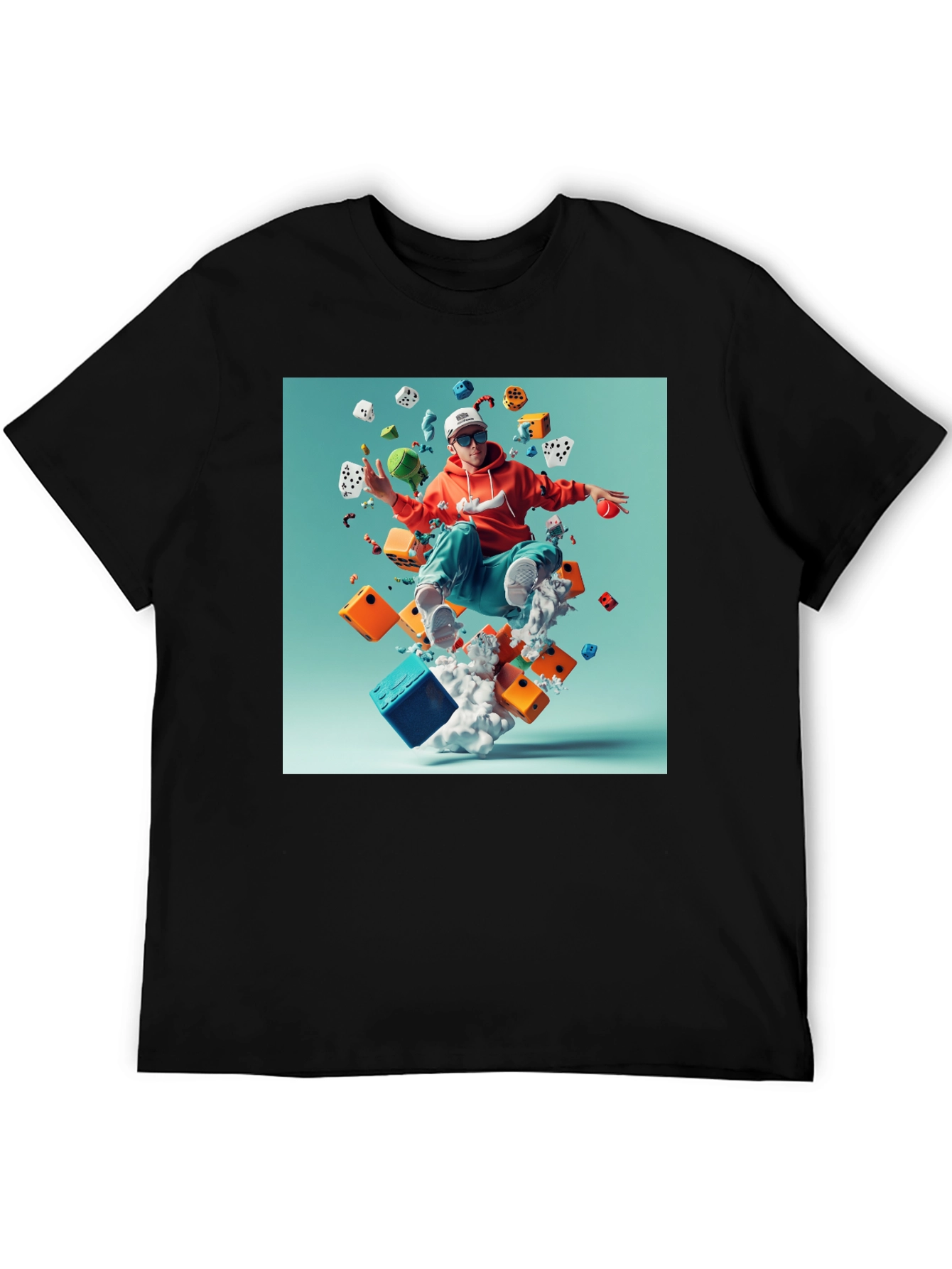 Artistic Dice Graphic Tee - Casual Cotton T-Shirt