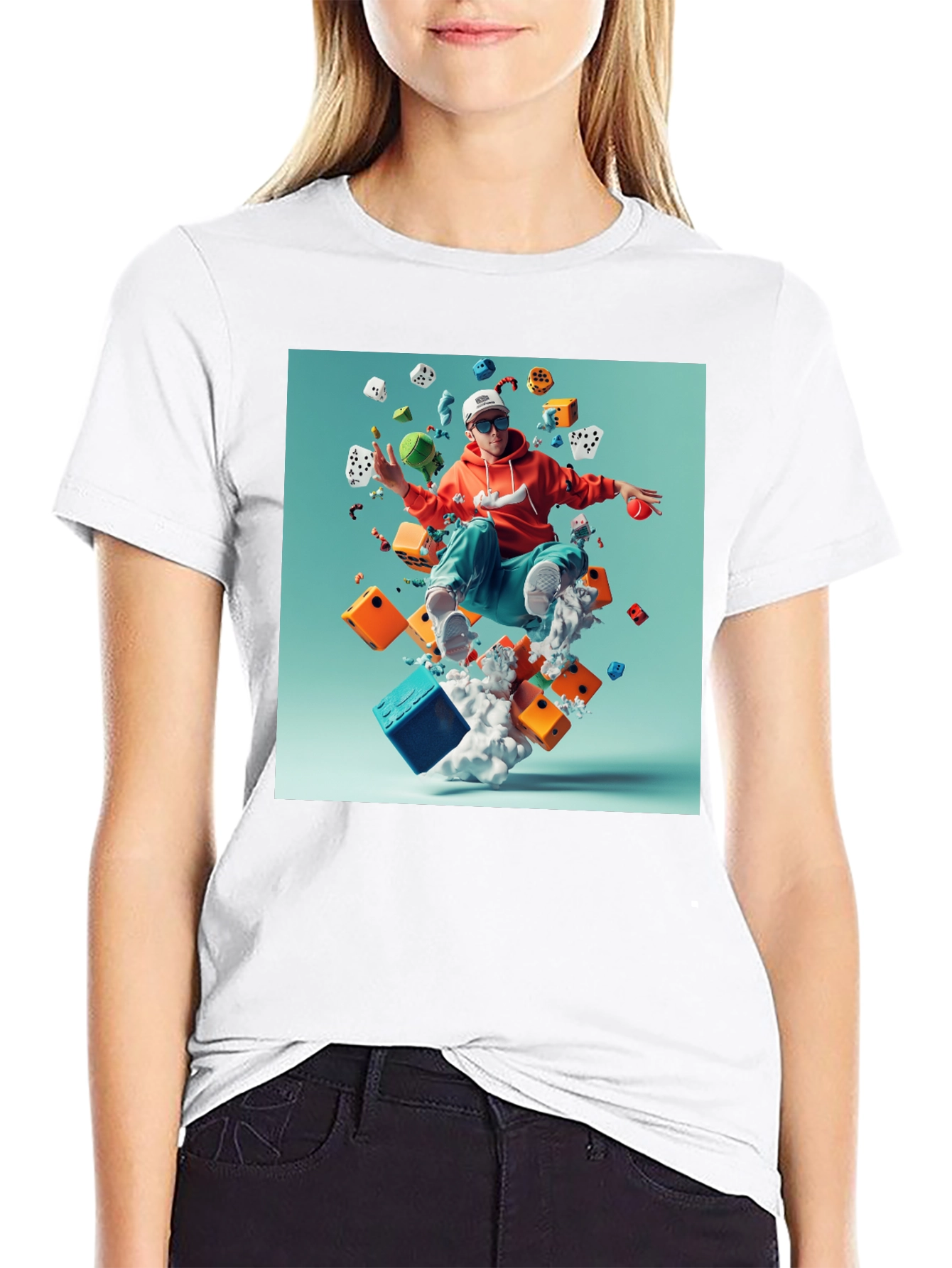 Artistic Dice Graphic Tee - Casual Cotton T-Shirt