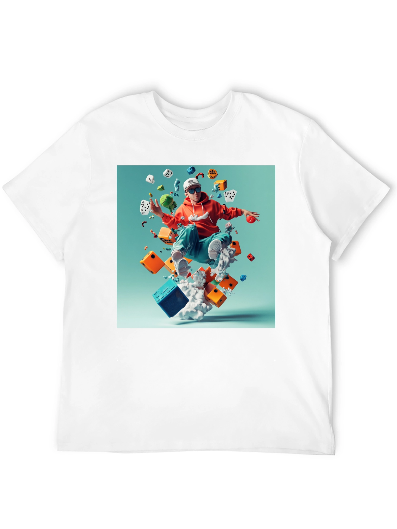 Artistic Dice Graphic Tee - Casual Cotton T-Shirt